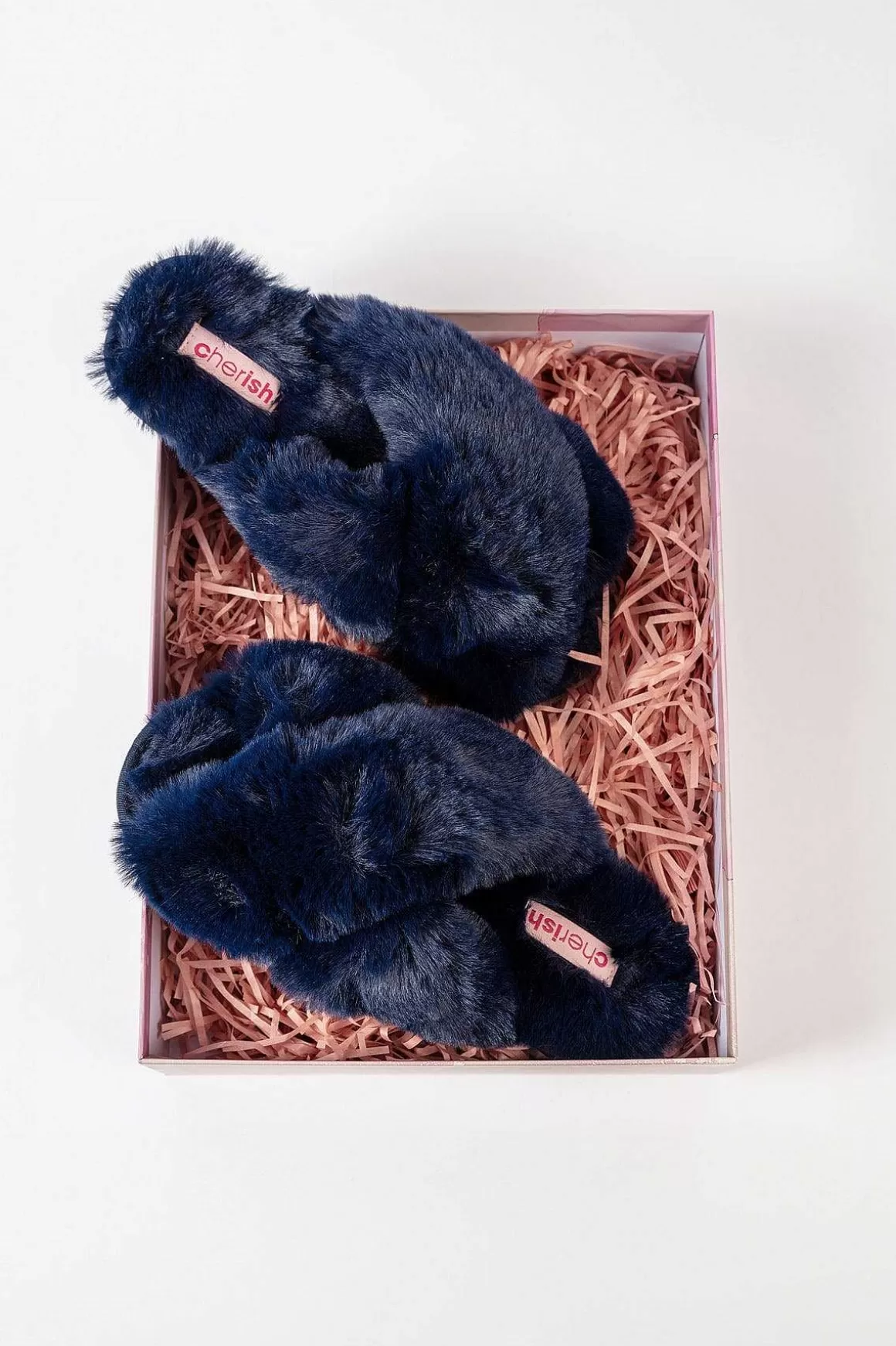 Cherish Accessories Boxed Navy Faux Fur Quilted Slippers Shop