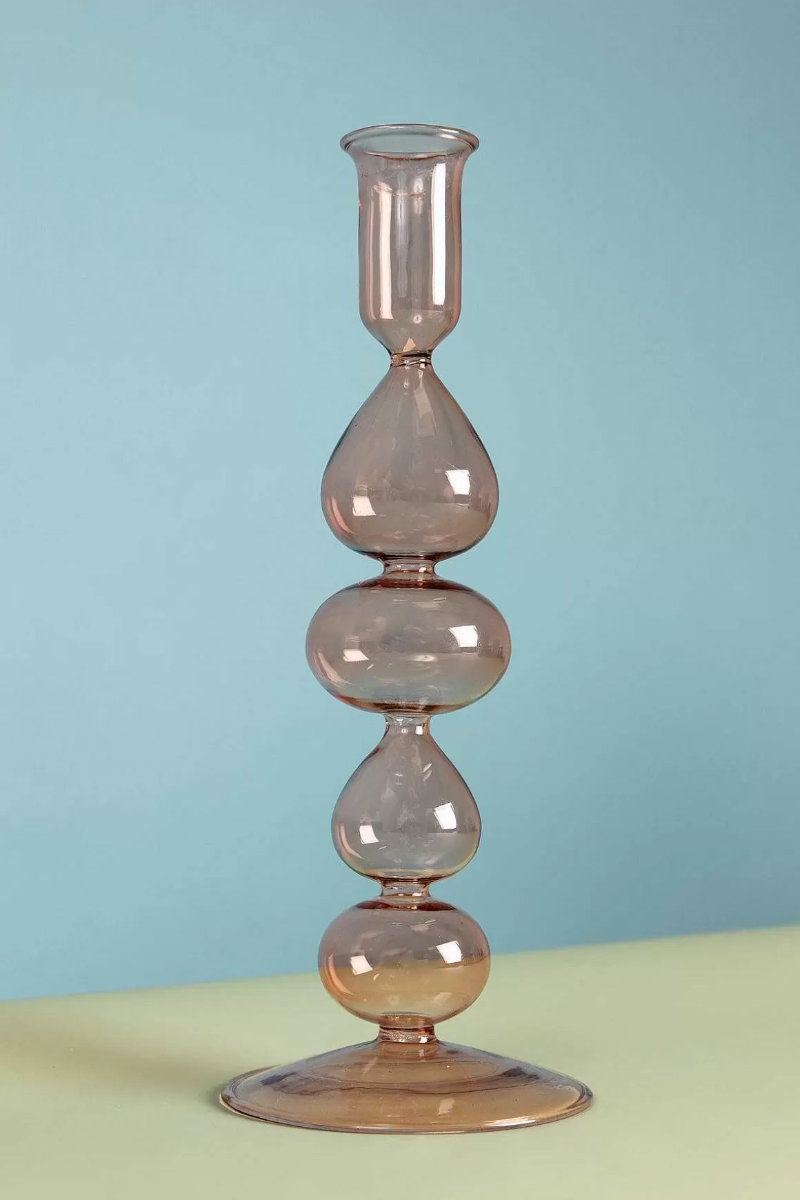 Eclectic Brown Glass Candle Stand Sale