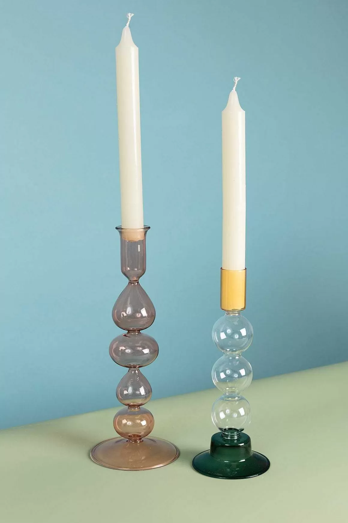 Eclectic Brown Glass Candle Stand Sale