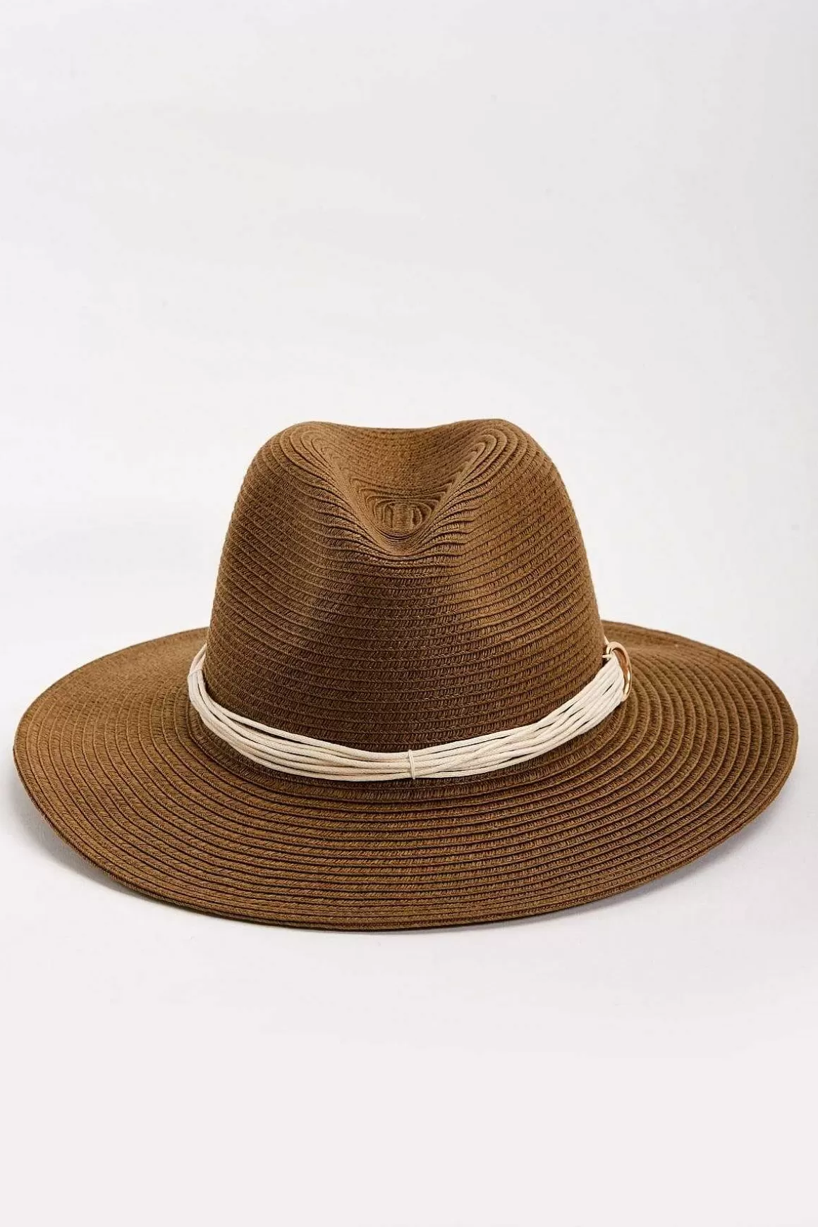 SOUL Accessories Brown Straw Hat With Gold Clasp Detail New