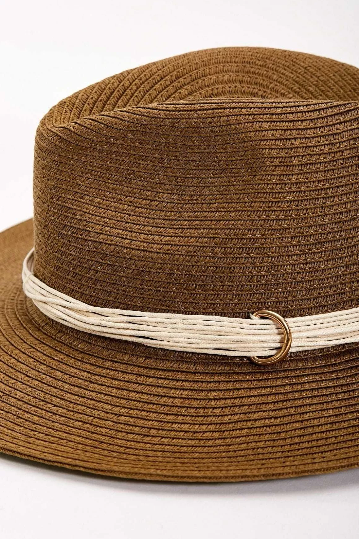 SOUL Accessories Brown Straw Hat With Gold Clasp Detail New