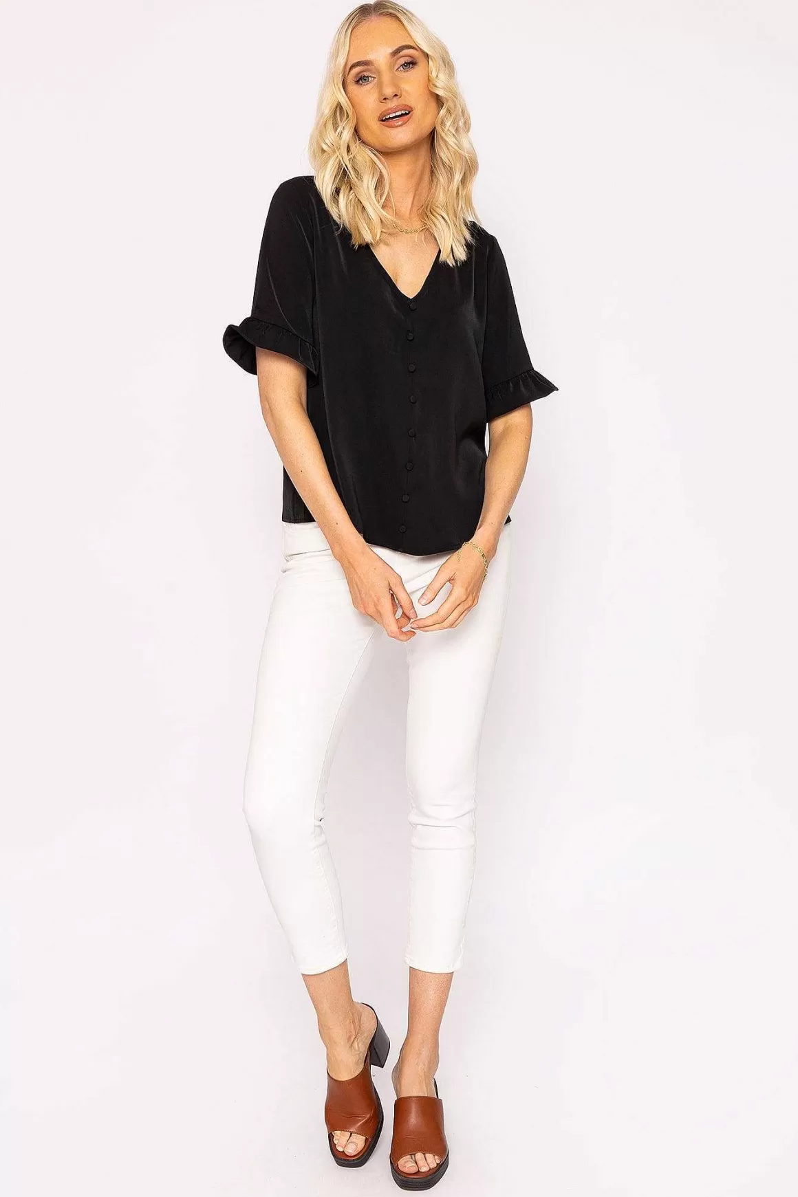 Rowen Avenue Button Blouse In Black Hot