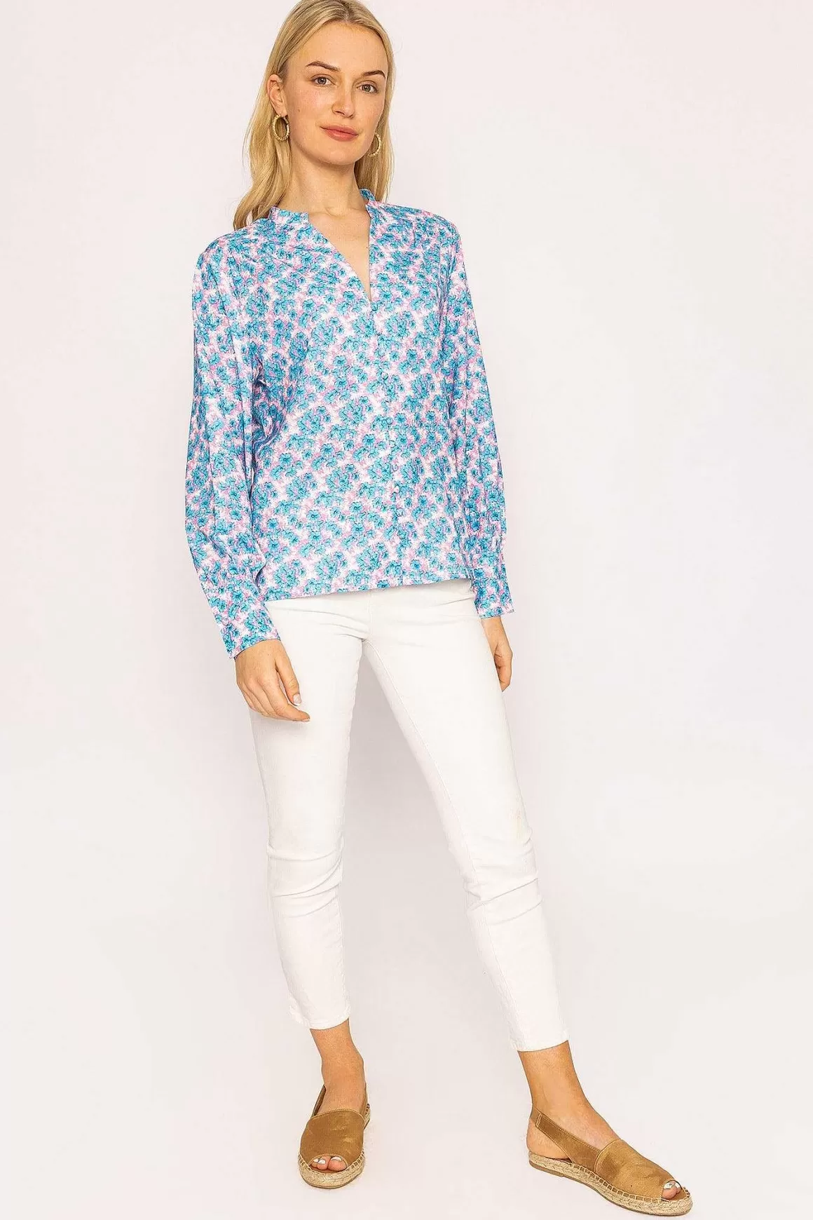 Rowen Avenue Button Blouse In Blue Outlet