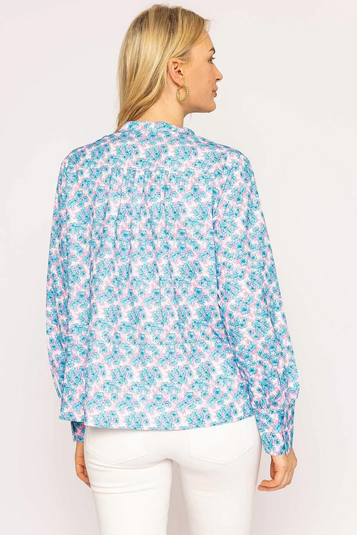 Rowen Avenue Button Blouse In Blue Outlet