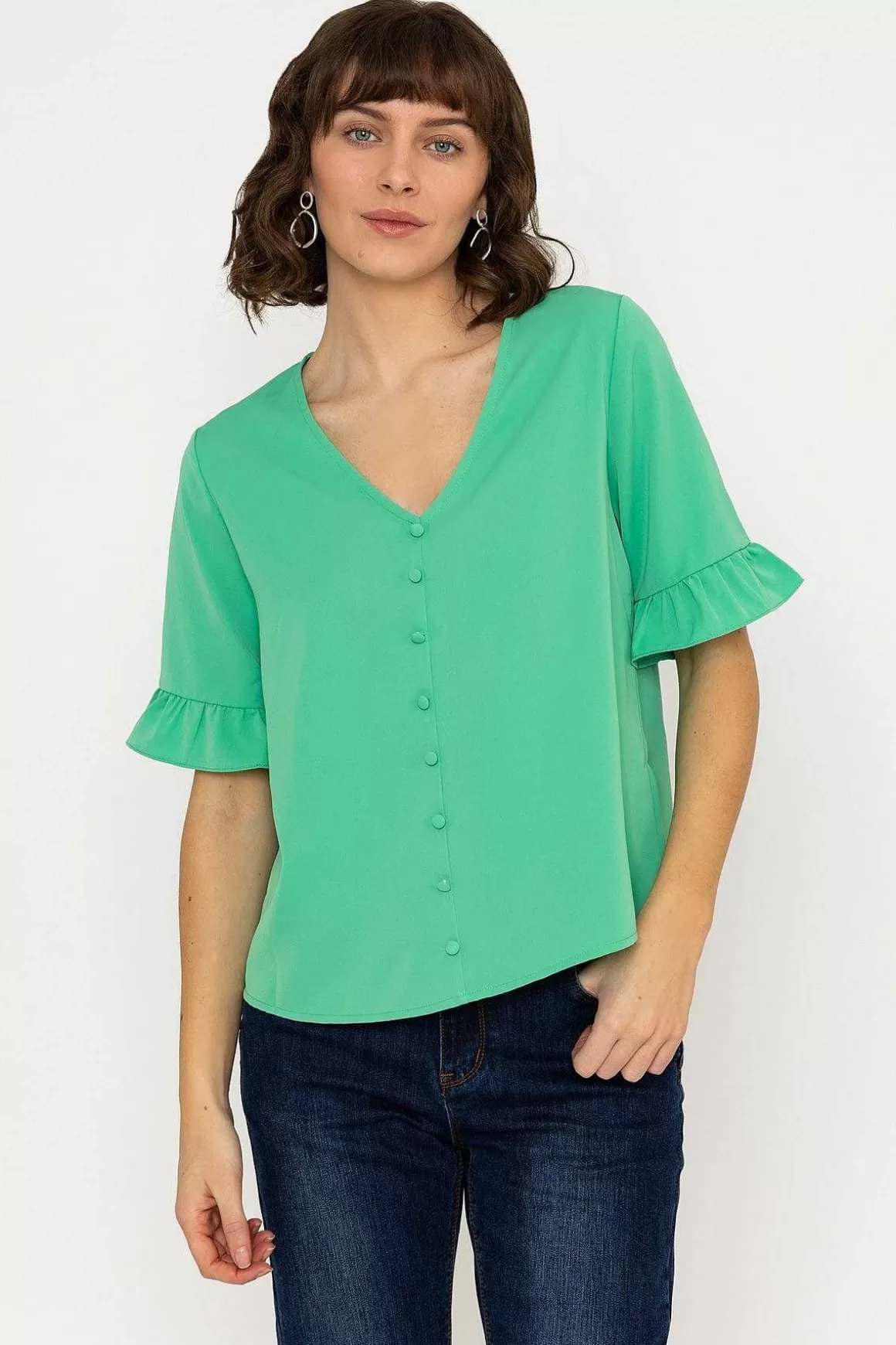 Rowen Avenue Button Blouse In Green Store