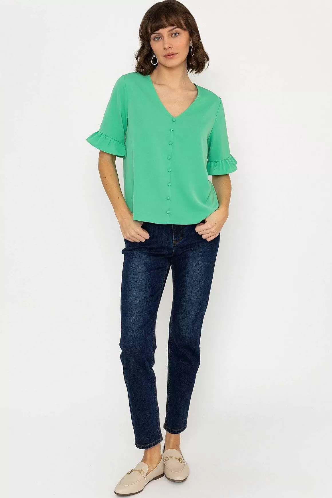 Rowen Avenue Button Blouse In Green Store