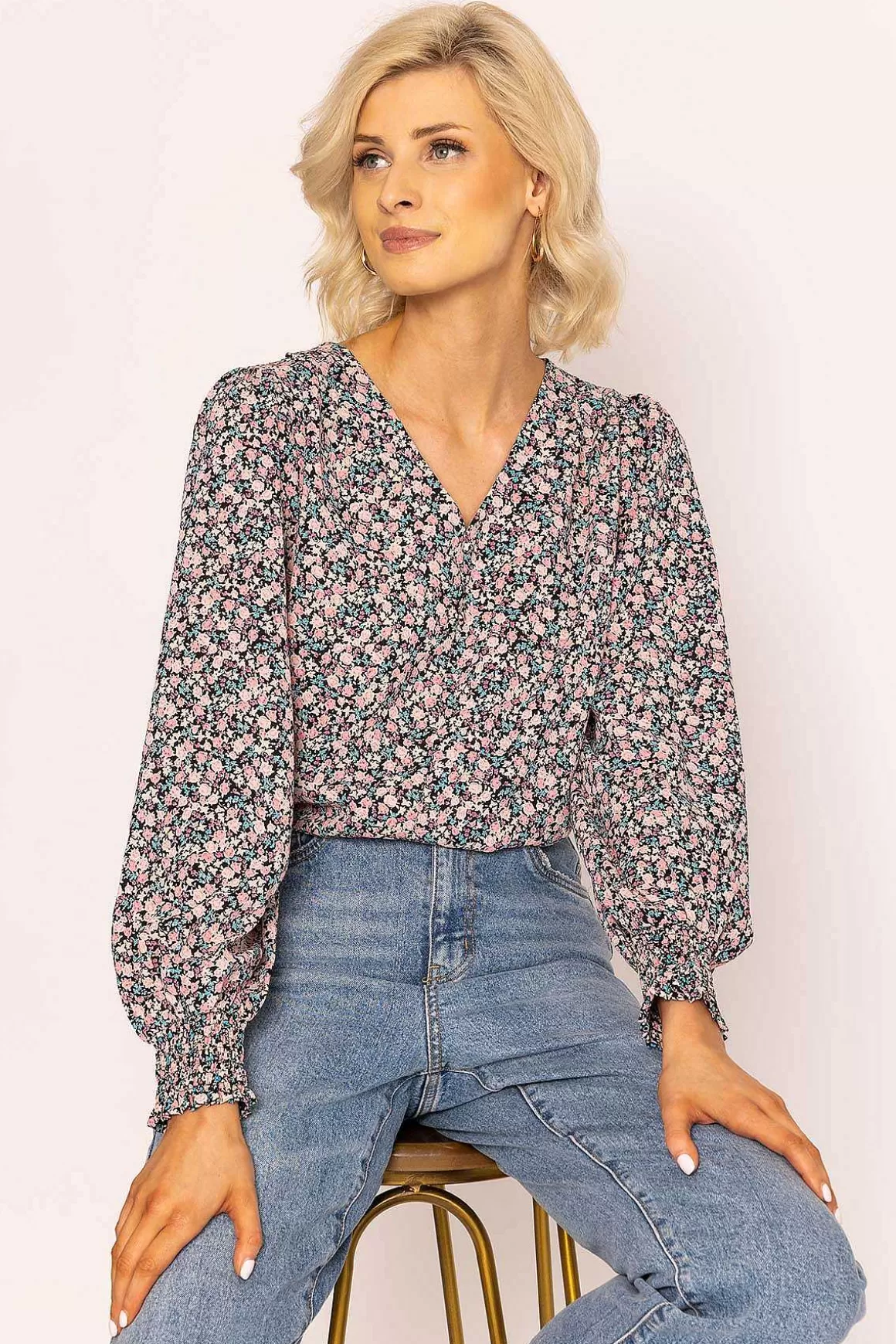 Rowen Avenue Button Blouse In Pink Print Discount