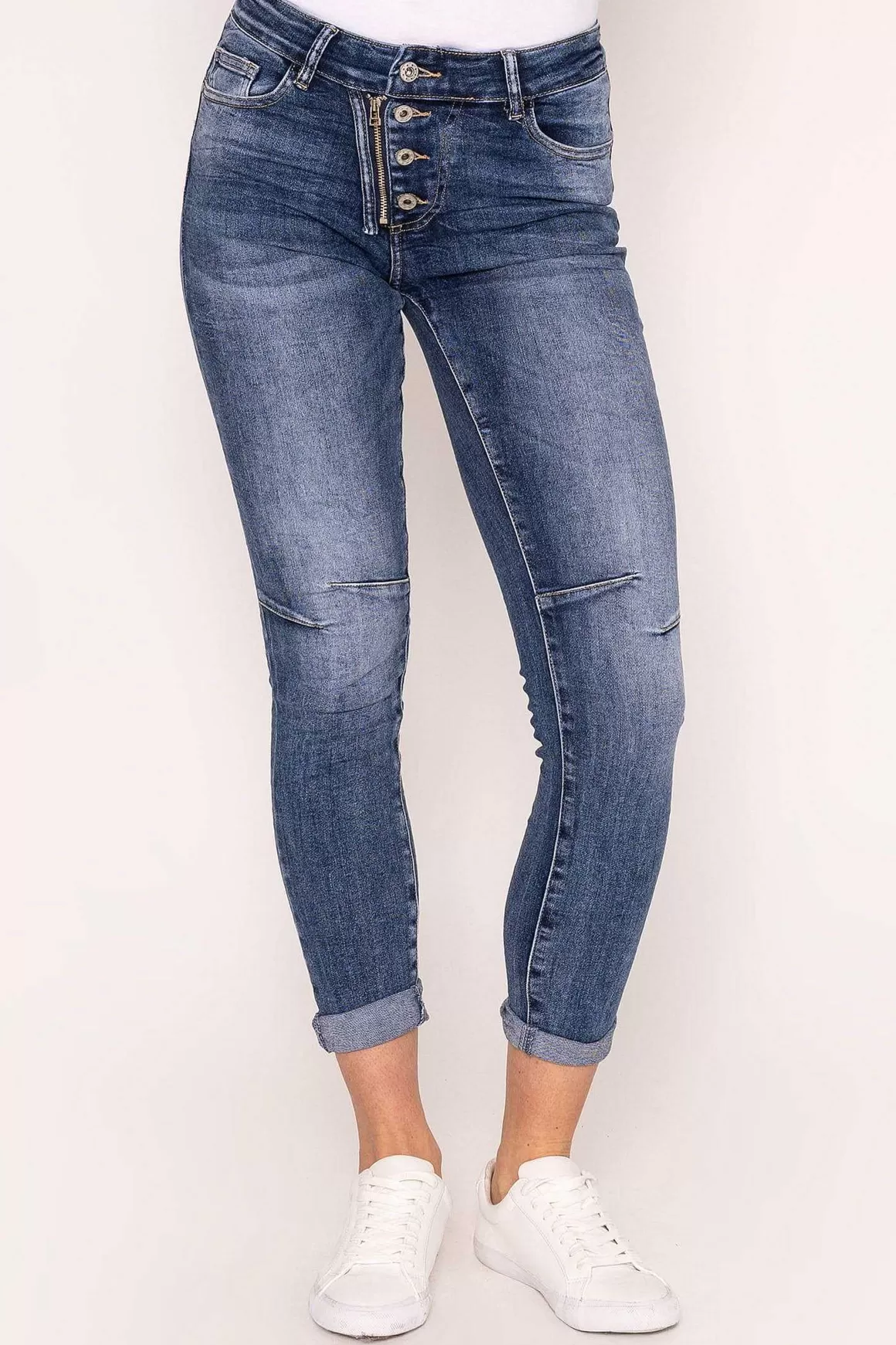 J'aime la Vie Button Detail Jeans In Denim Hot