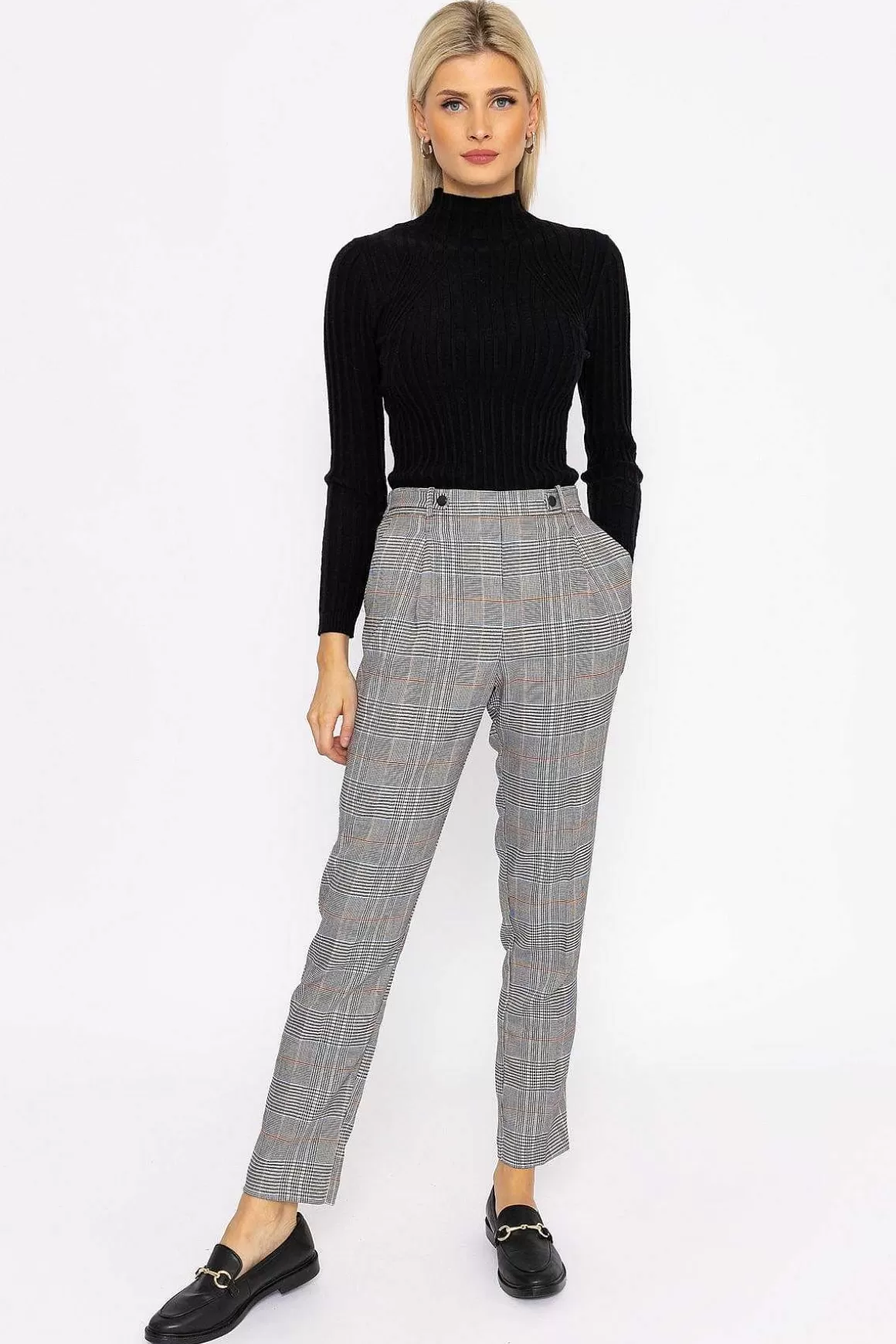 Rowen Avenue Button Detail Tailored Pant In Check Print Flash Sale