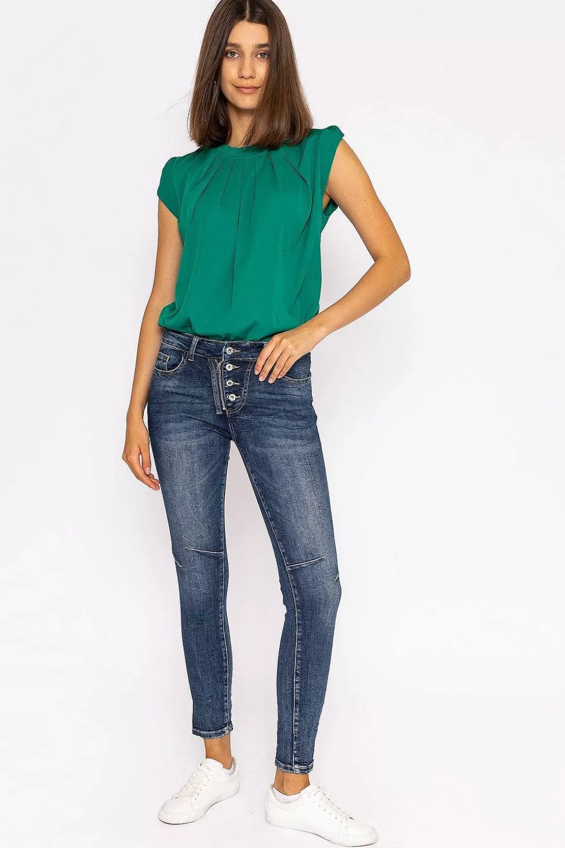 J'aime la Vie Button Front Jeans In Dark Denim Cheap