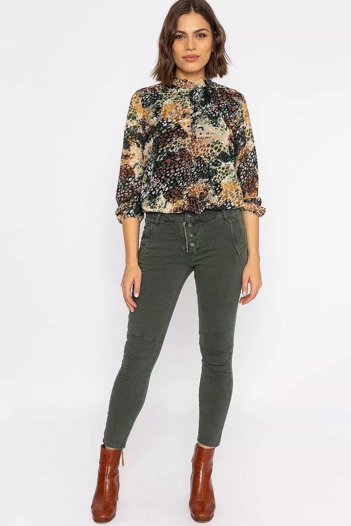 J'aime la Vie Button Front Jeans In Khaki Discount