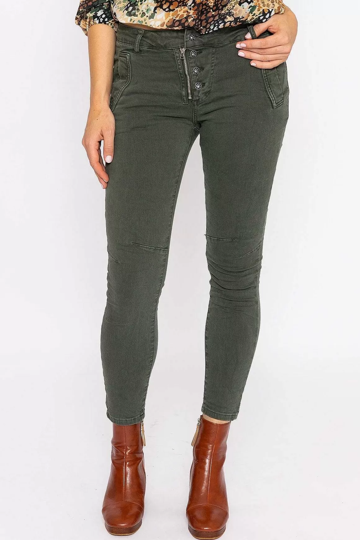 J'aime la Vie Button Front Jeans In Khaki Discount