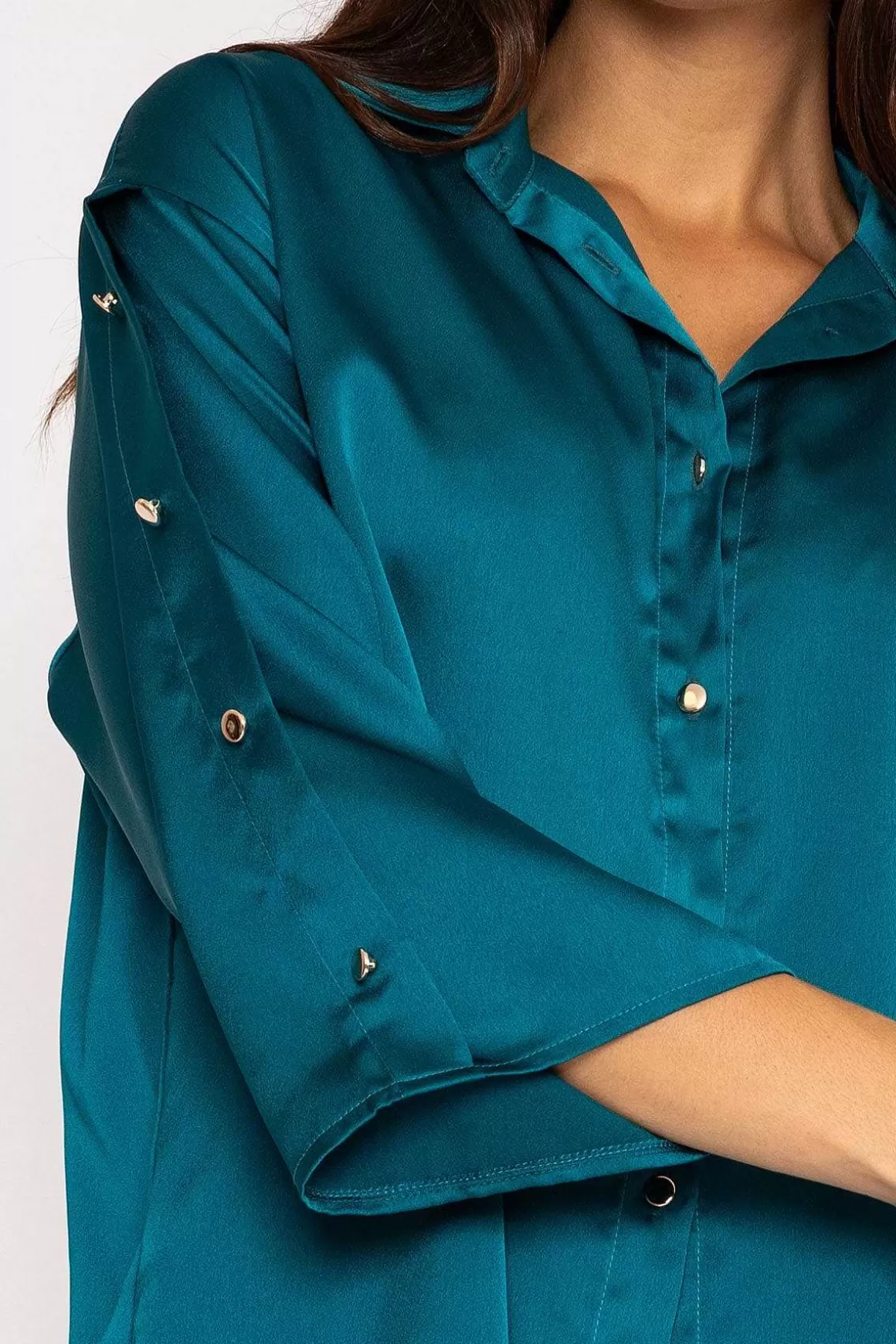 Pala D'oro Button Sleeve Blouse In Teal Clearance