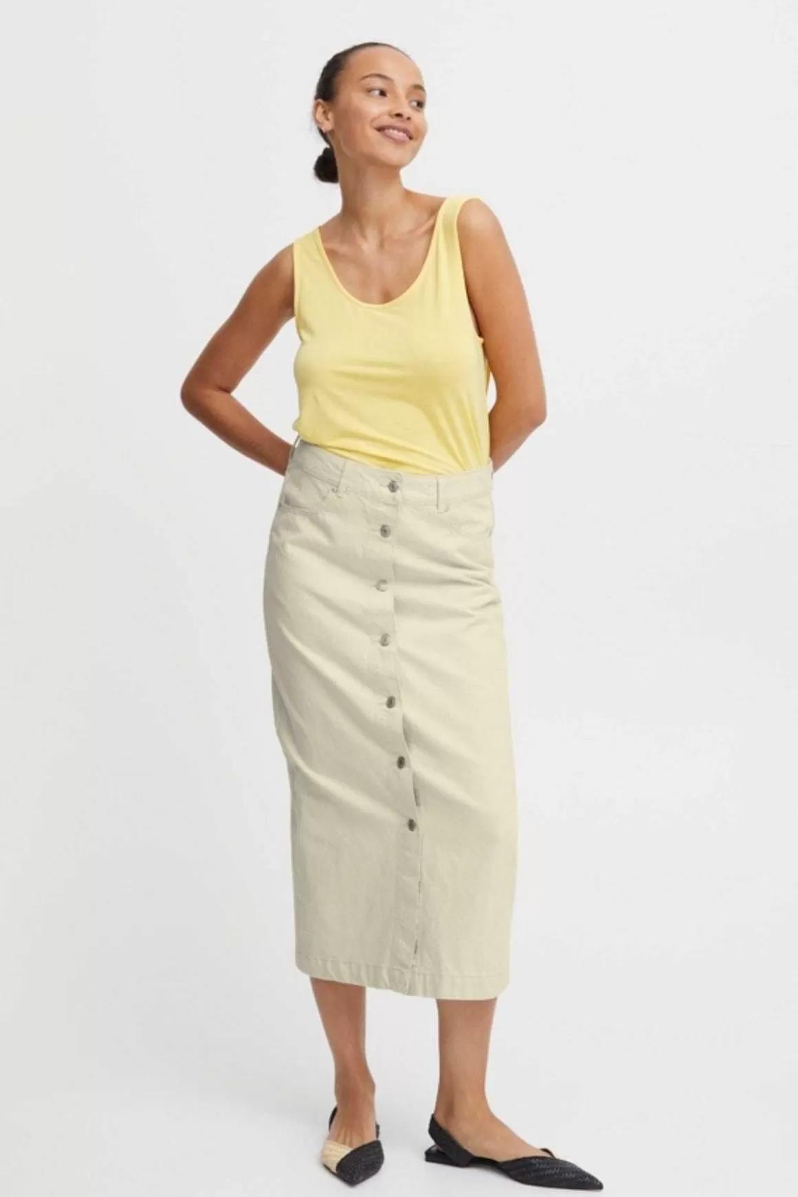 B.Young Bykatsa Cream Midi Skirt Sale