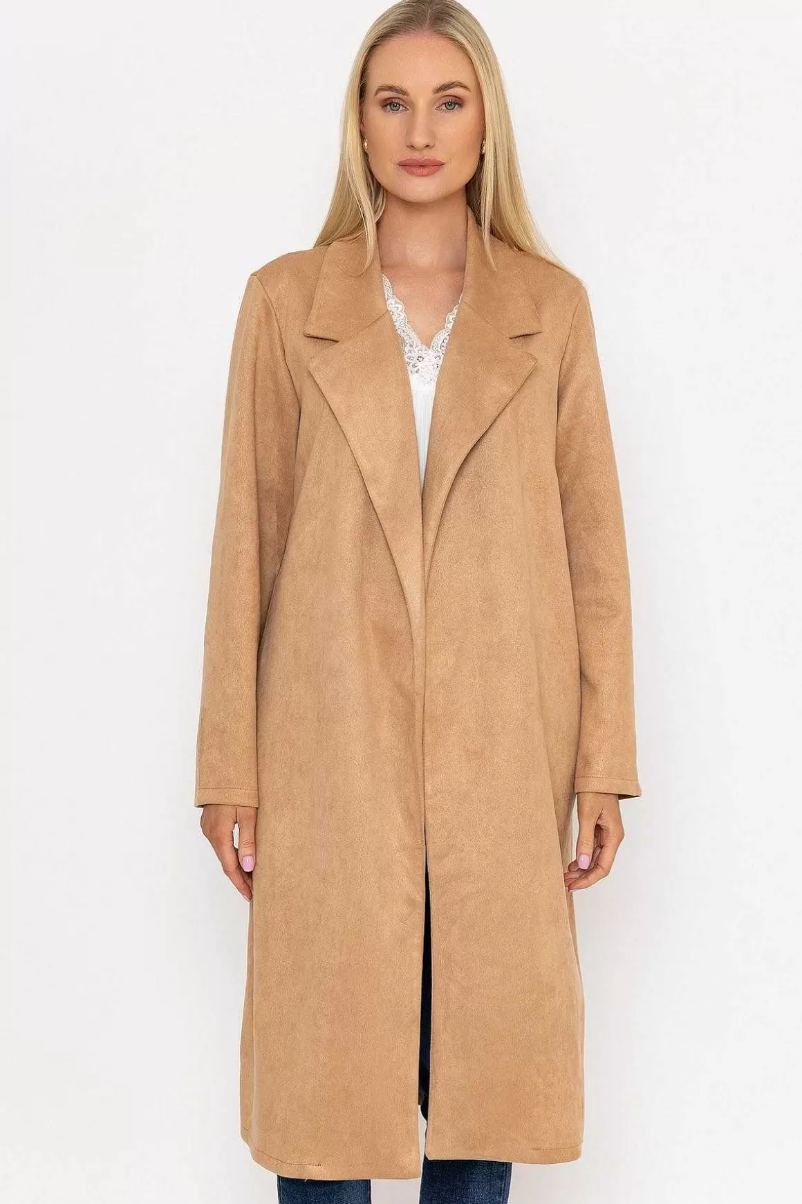 Pala D'oro Camel Long Suede Coat Store