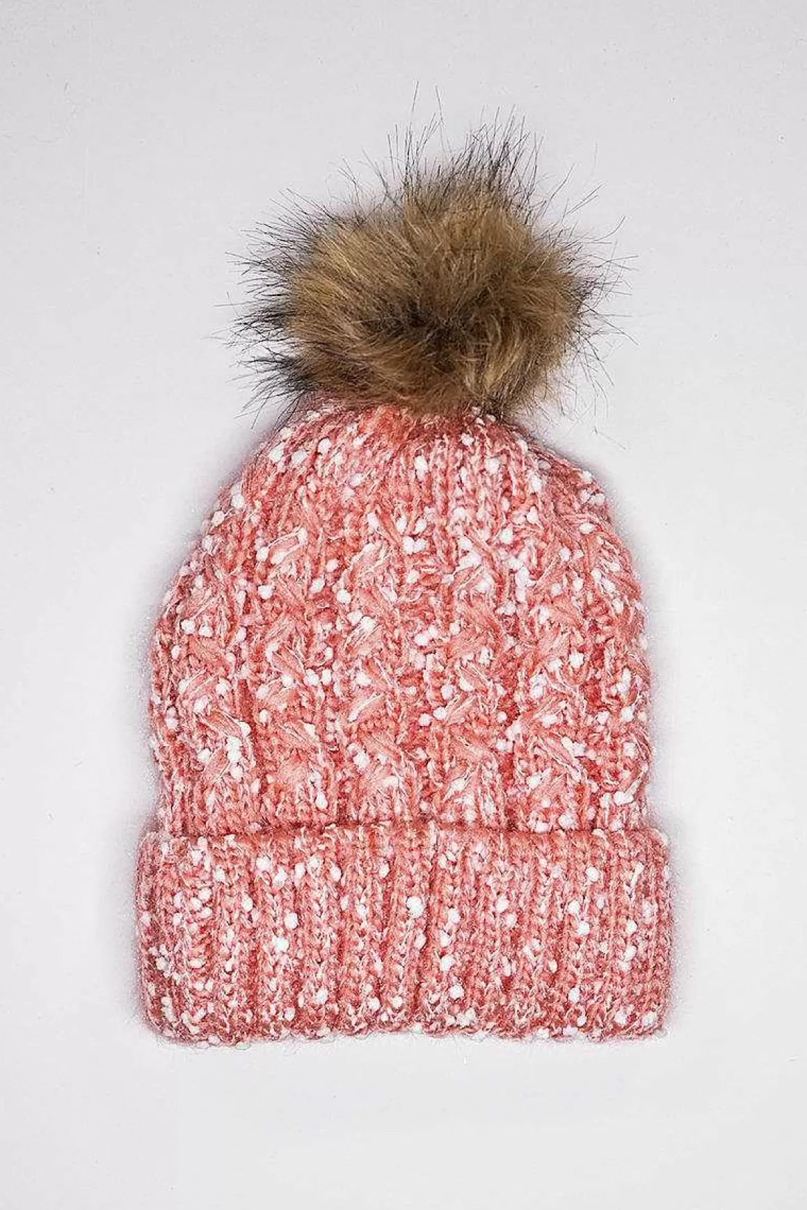 SOUL Accessories Chunky Knit Hat With Bobble In Multi Tone Pink Discount