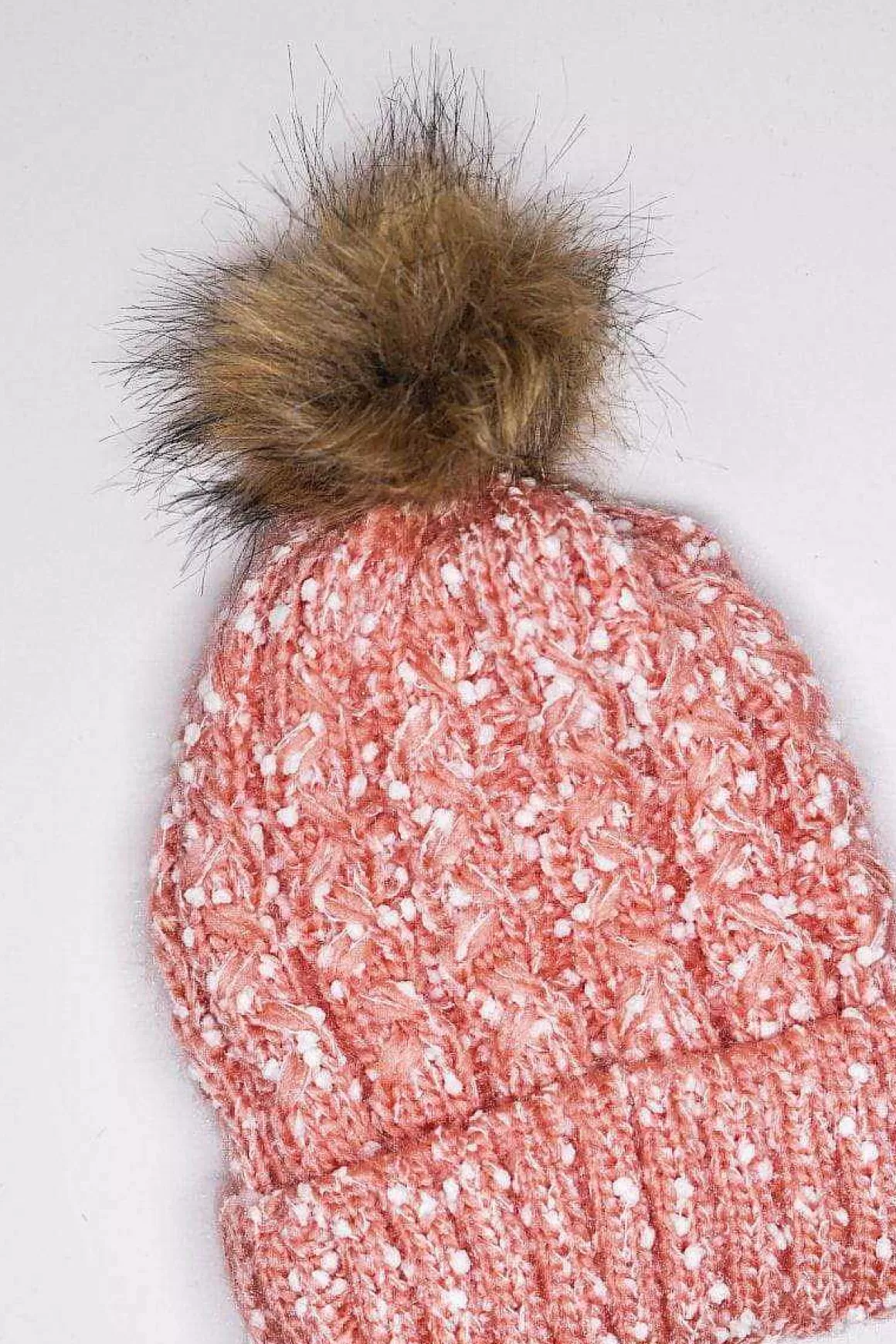 SOUL Accessories Chunky Knit Hat With Bobble In Multi Tone Pink Discount