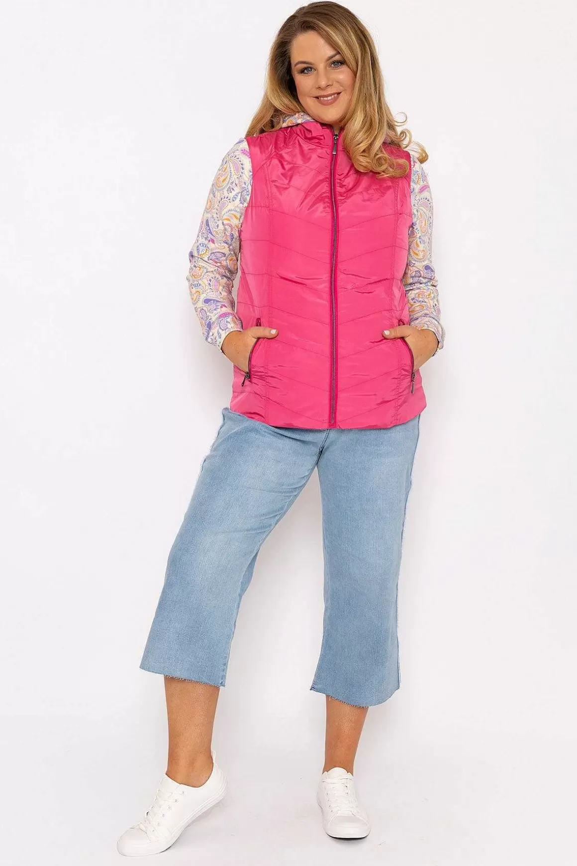 Ulla Popken Classic Fit Decorative Seam Gilet In Pink Shop