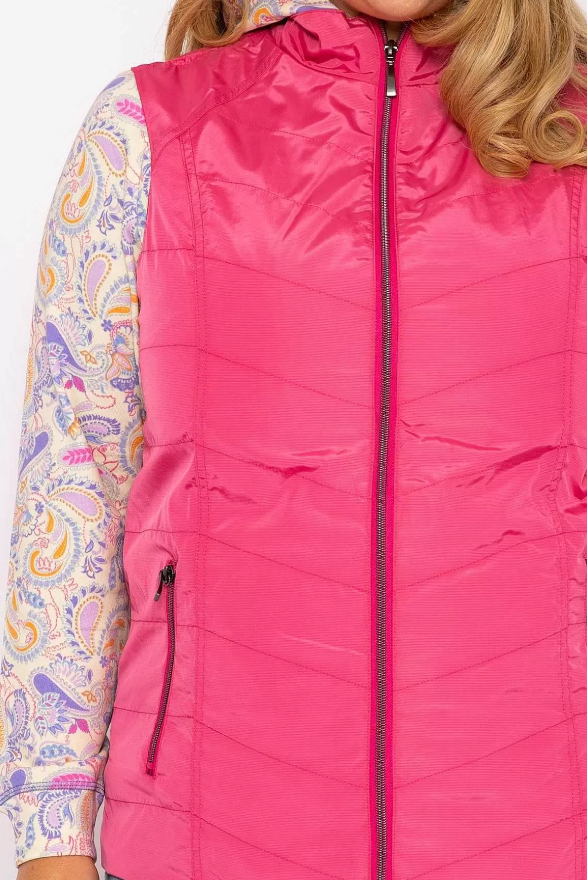Ulla Popken Classic Fit Decorative Seam Gilet In Pink Shop