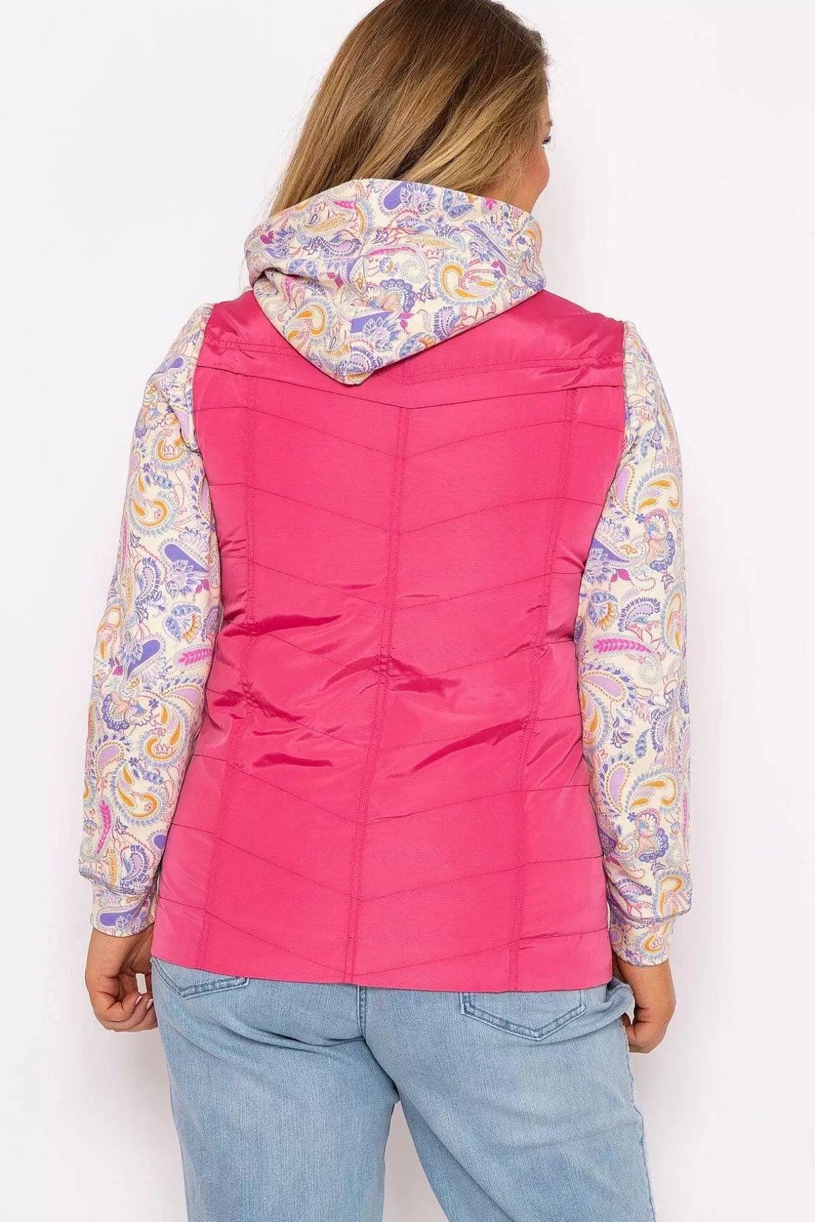 Ulla Popken Classic Fit Decorative Seam Gilet In Pink Shop