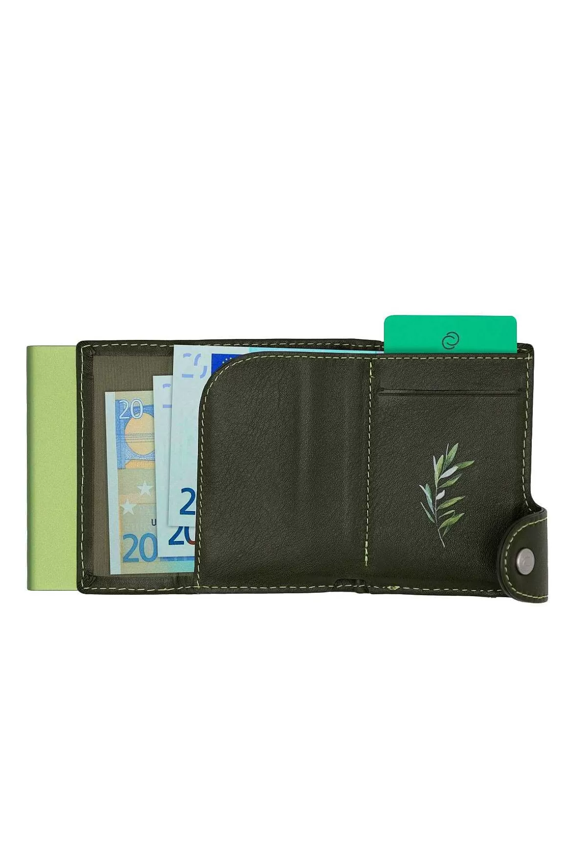 C-Secure Classic Leather Coin Holder In Green New