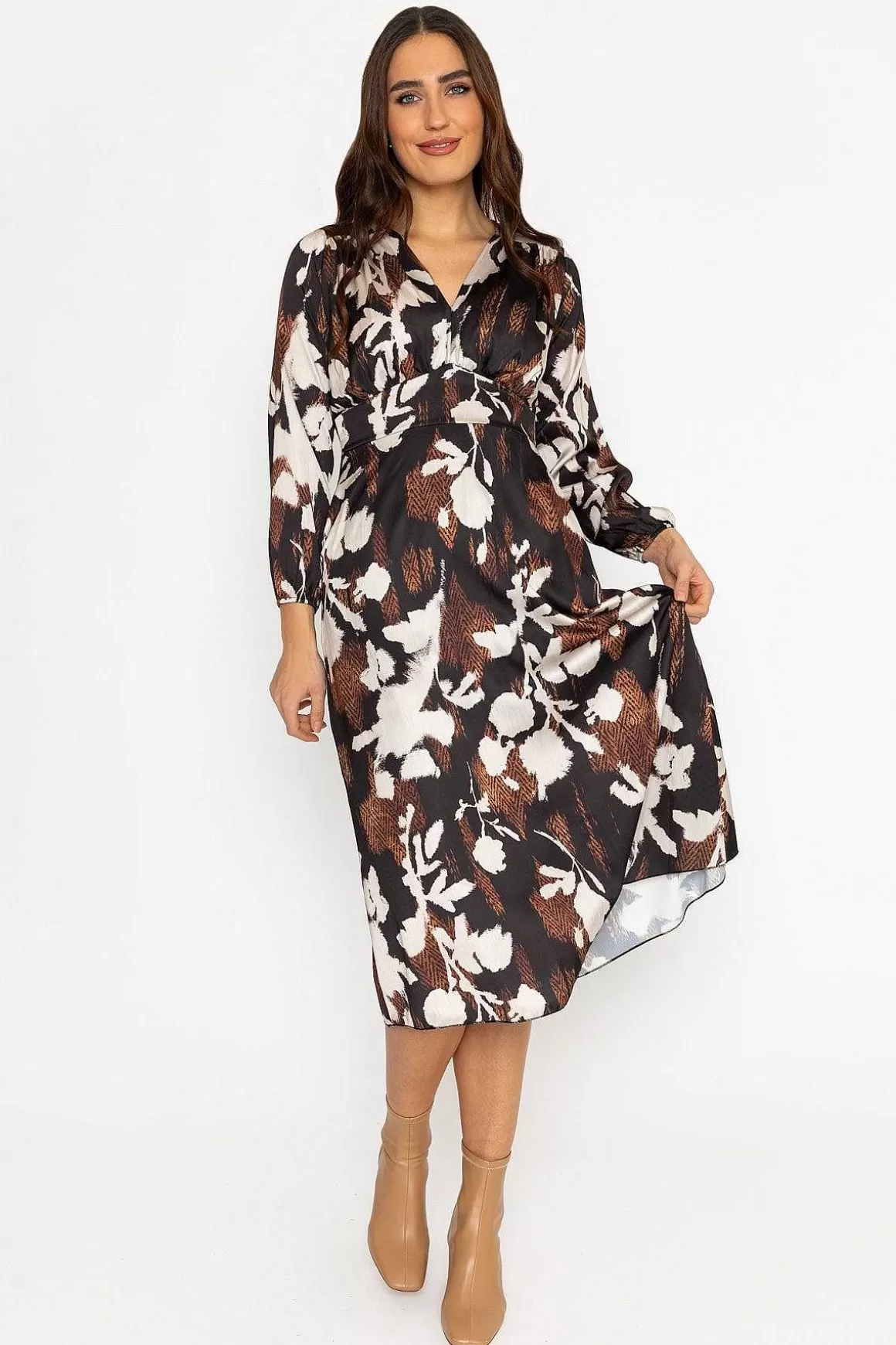 Pala D'oro Cliodhna Brown Printed Midi Dress Fashion