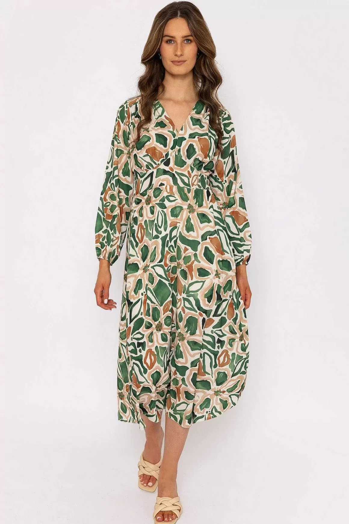 Pala D'oro Cliodhna Green Printed Midi Dress Cheap