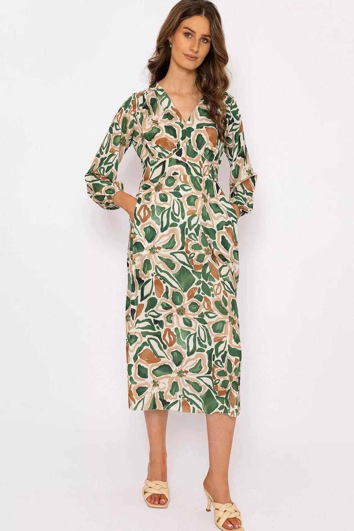 Pala D'oro Cliodhna Green Printed Midi Dress Cheap