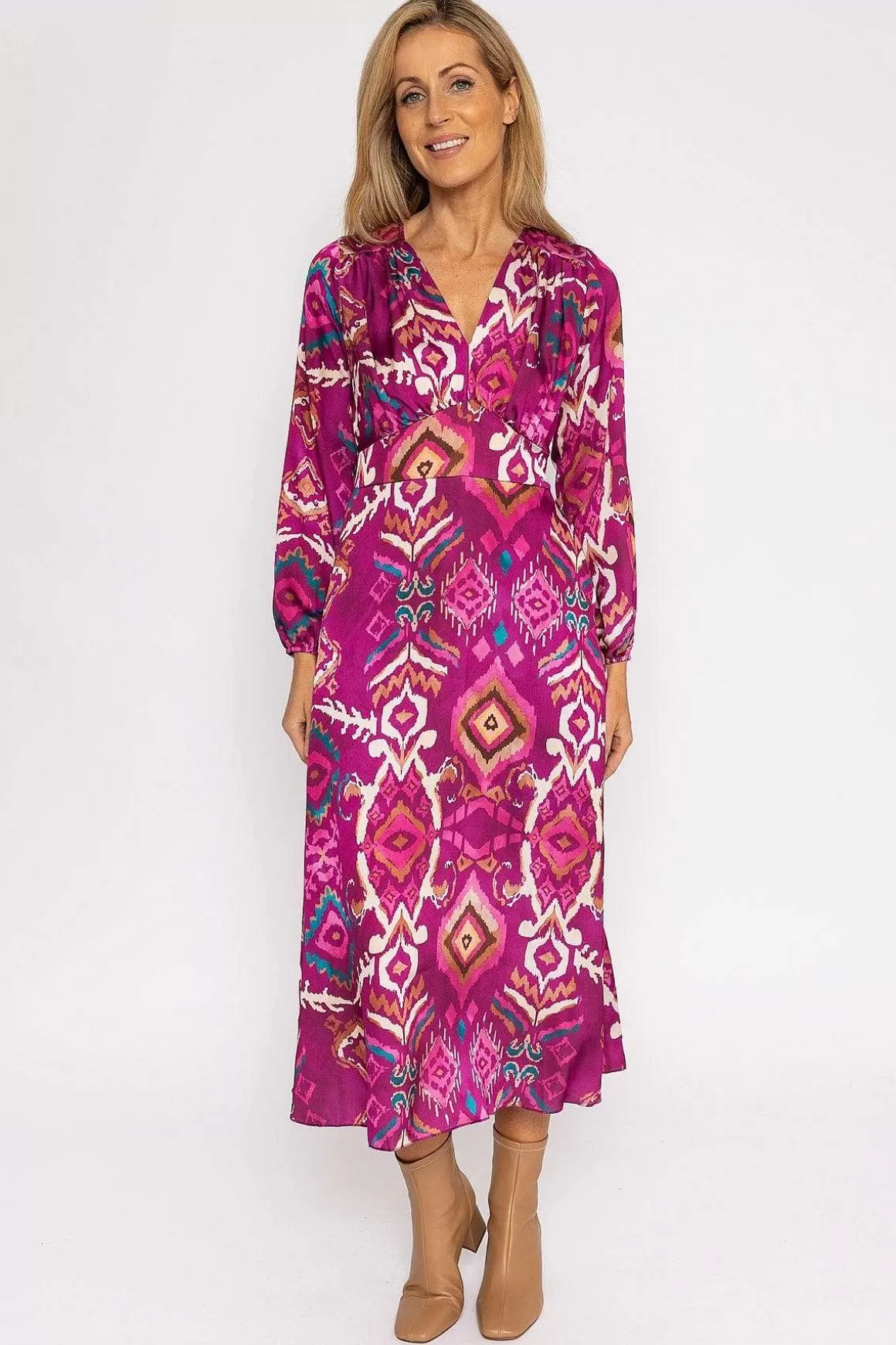 Pala D'oro Cliodhna Pink Printed Midi Dress Flash Sale