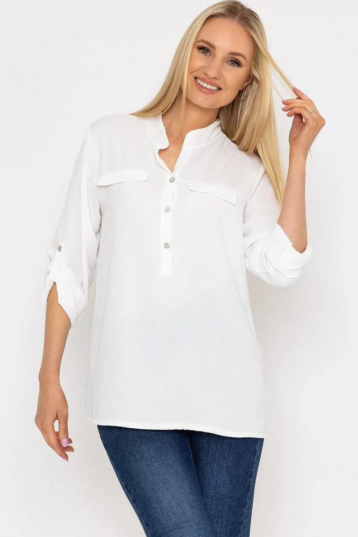 Pala D'oro Collarless Shirt In Ecru Fashion