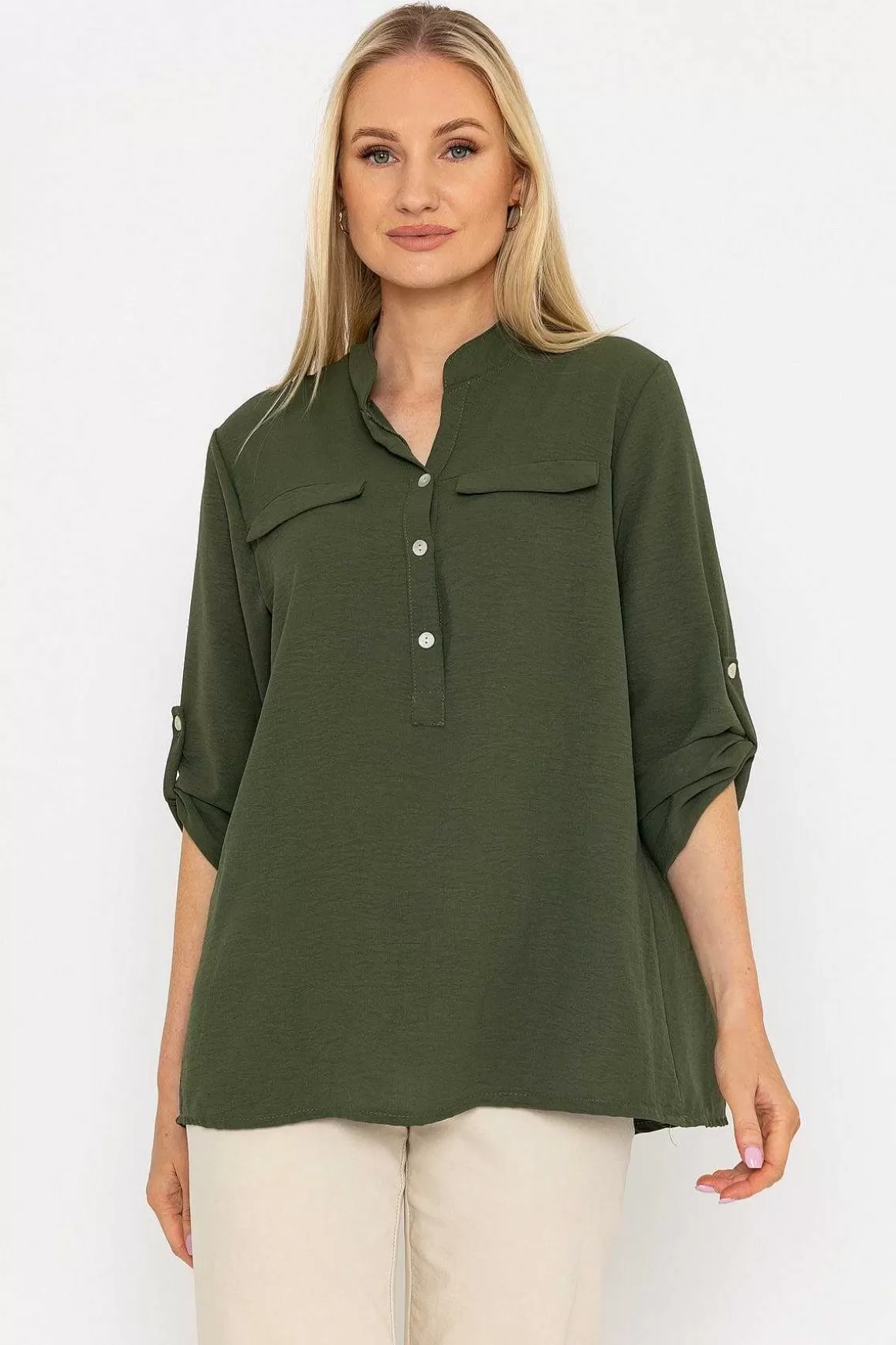 Pala D'oro Collarless Shirt In Khaki Store