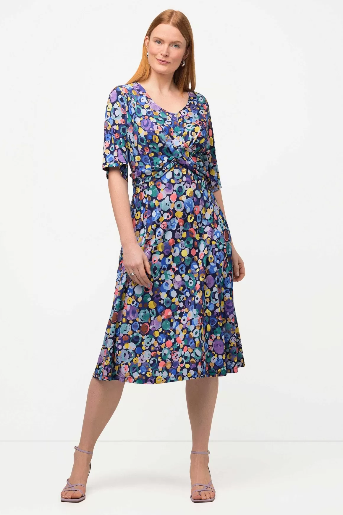 Ulla Popken Colorful Dot Print Short Sleeve Midi Dress Hot