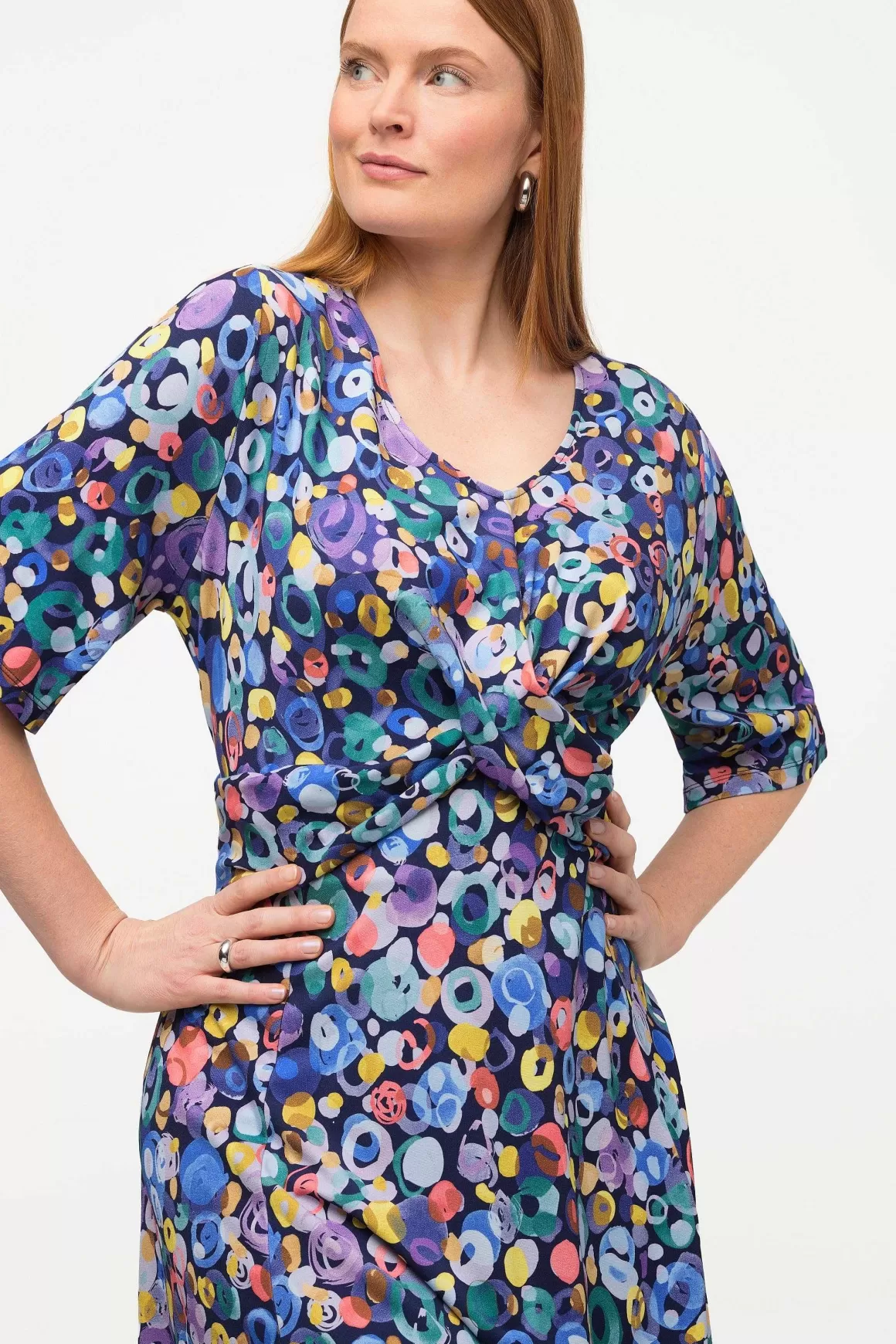 Ulla Popken Colorful Dot Print Short Sleeve Midi Dress Hot