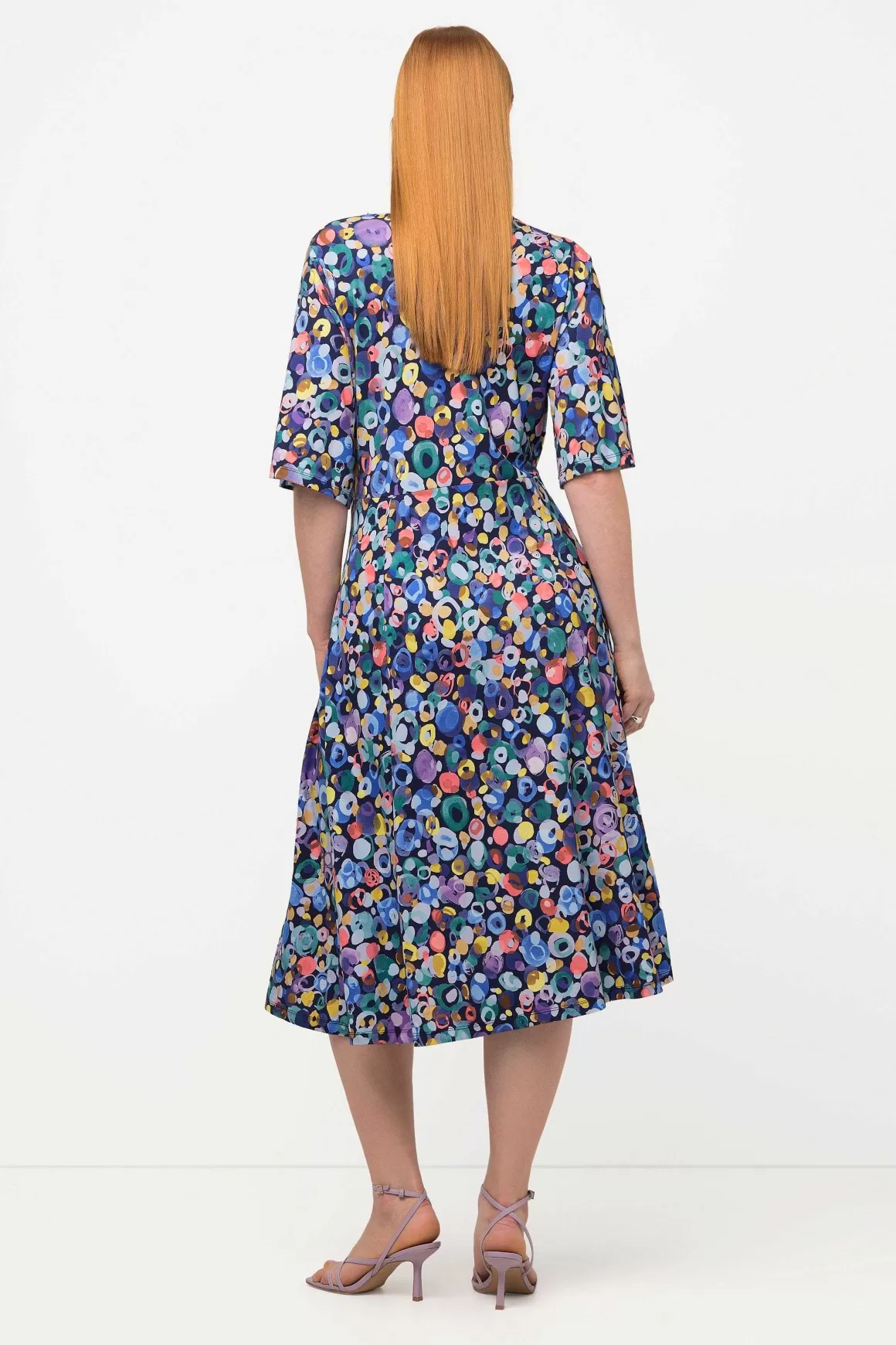 Ulla Popken Colorful Dot Print Short Sleeve Midi Dress Hot