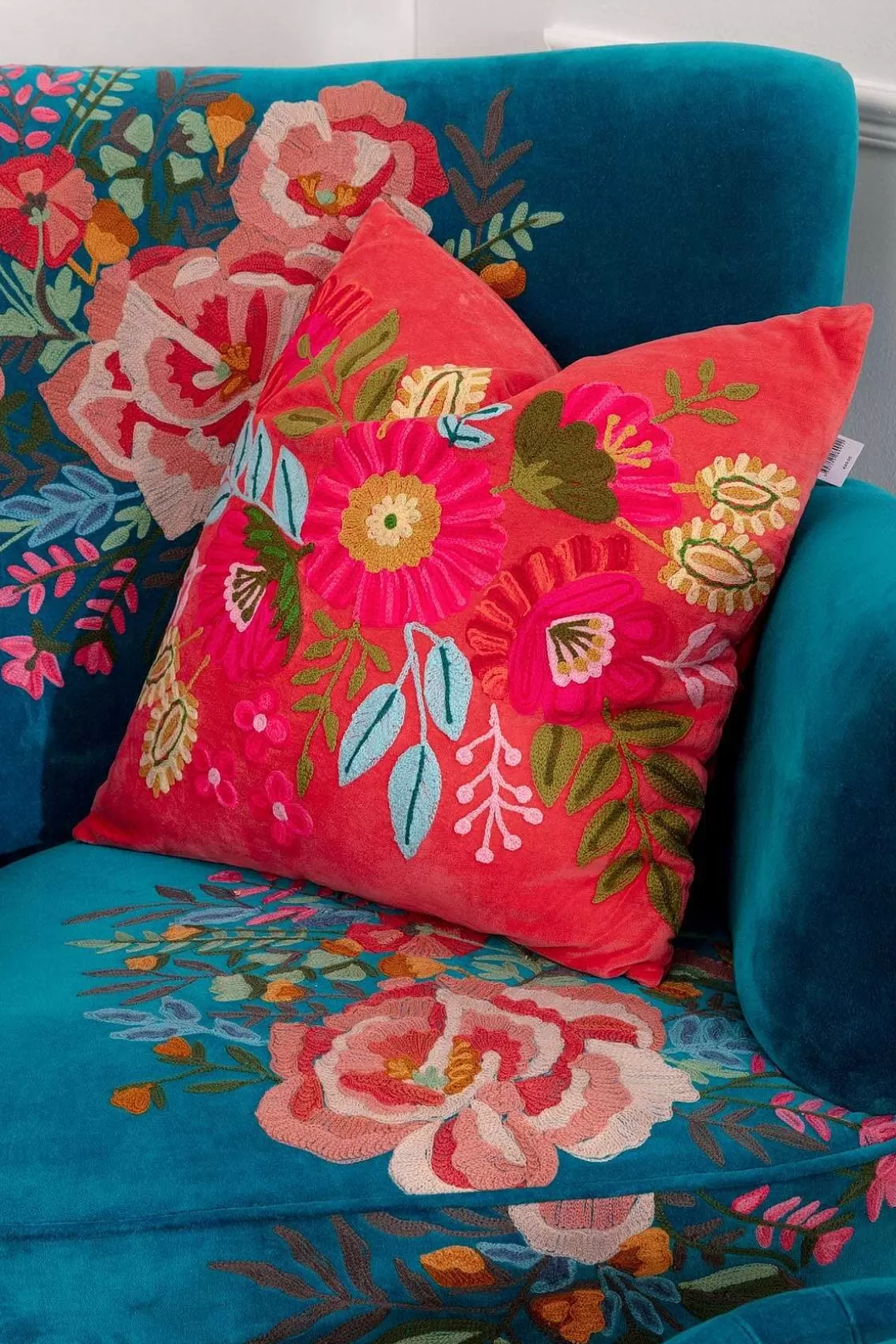 Carraig Donn HOME Coral Velvet Floral Embroidered Cushion Cheap