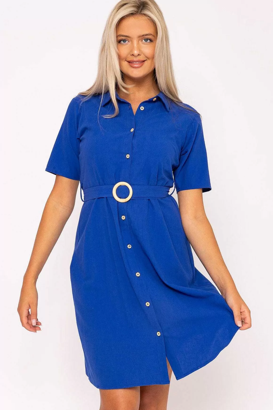 Kelly & Grace Weekend Cotton Shirt Dress In Cobalt Best Sale