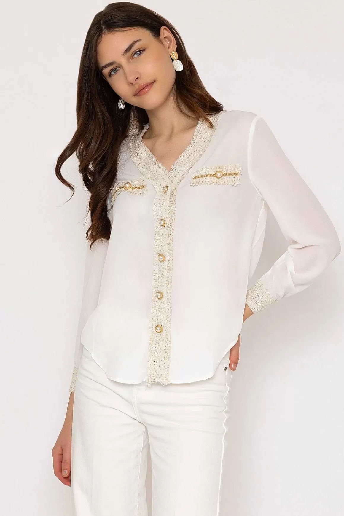 Elli White Cream Fabric Detail Blouse Best