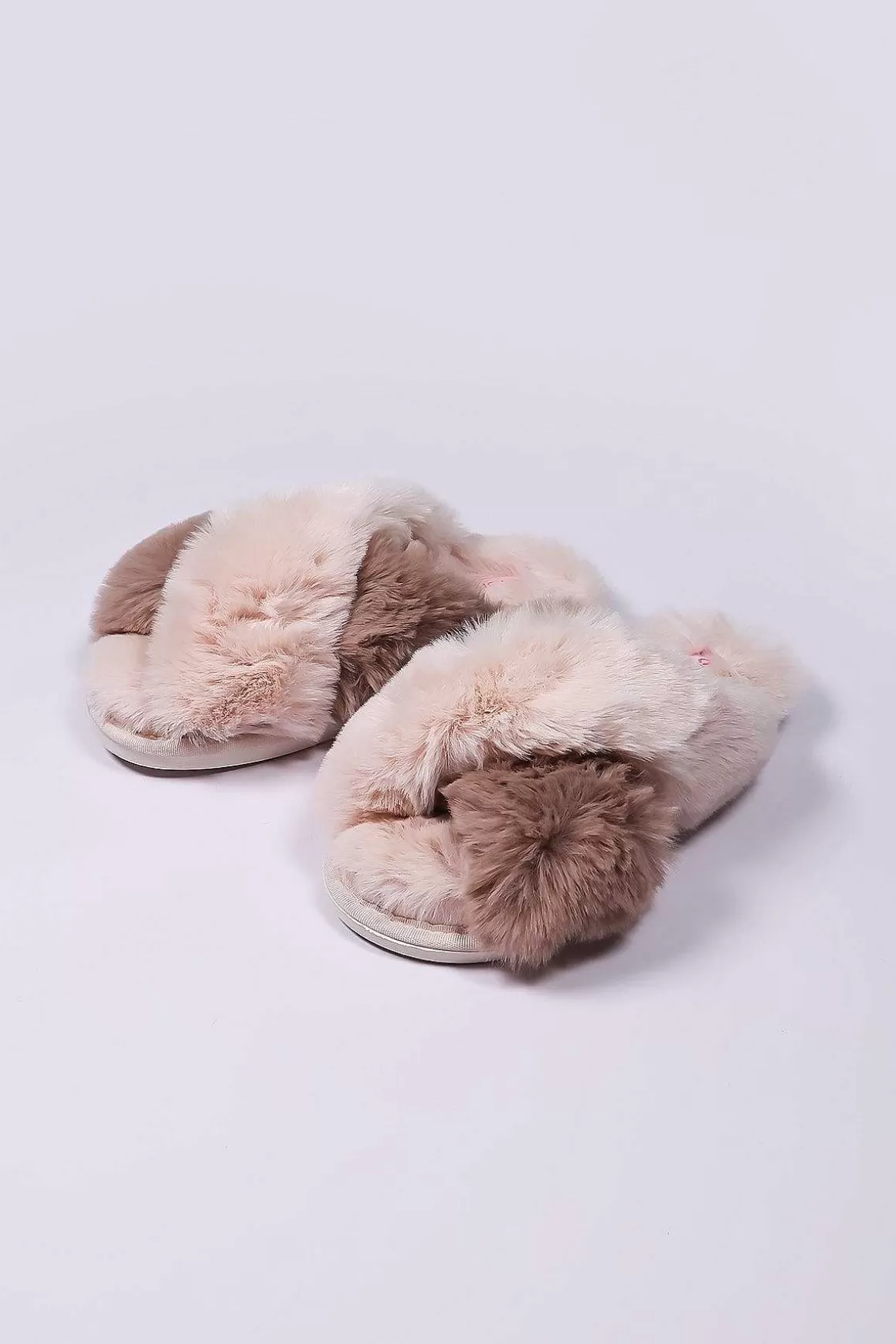 Cherish Accessories Cream Faux Fur Contrast Slippers Online