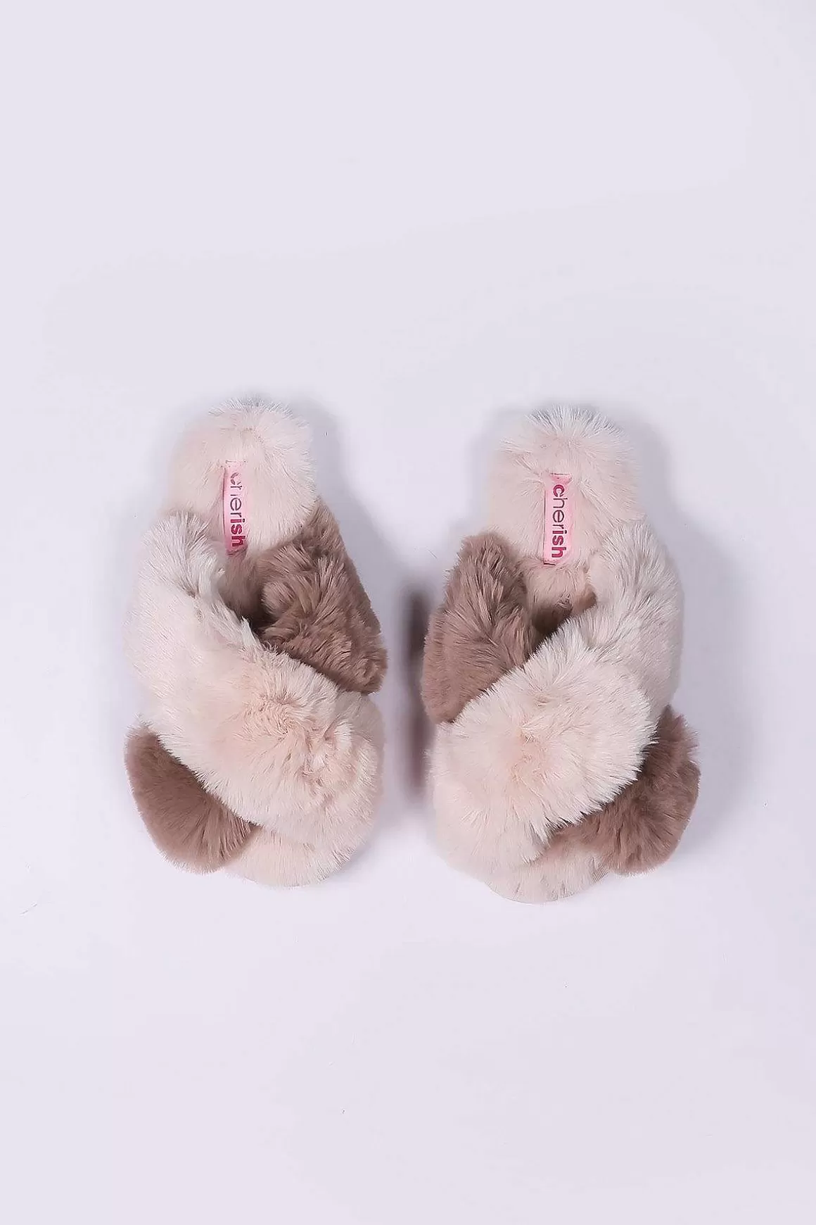 Cherish Accessories Cream Faux Fur Contrast Slippers Online