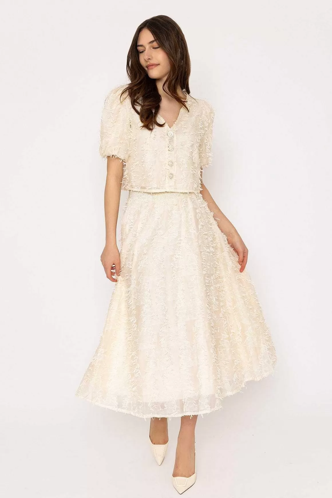 Elli White Cream Tulle Midi Skirt Sale