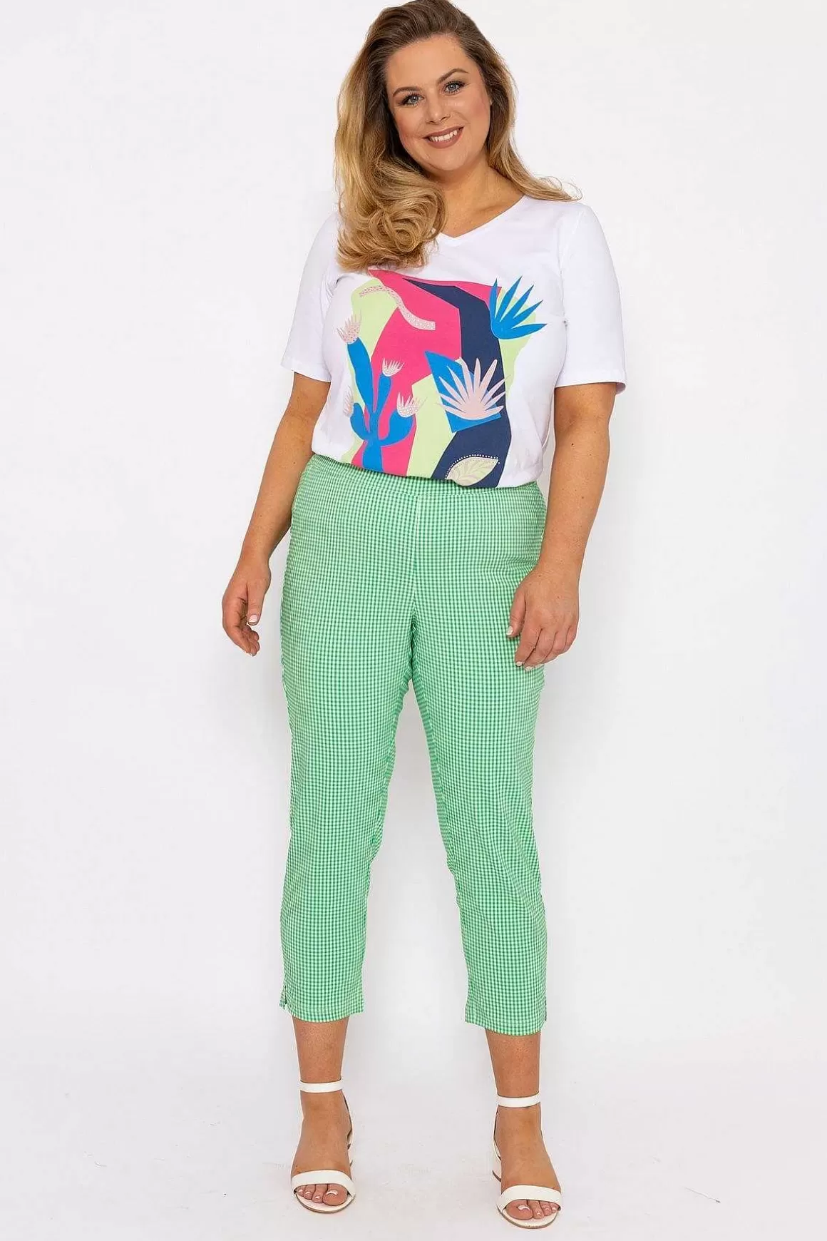 Ulla Popken Cropped Green Bengaline Pants Flash Sale