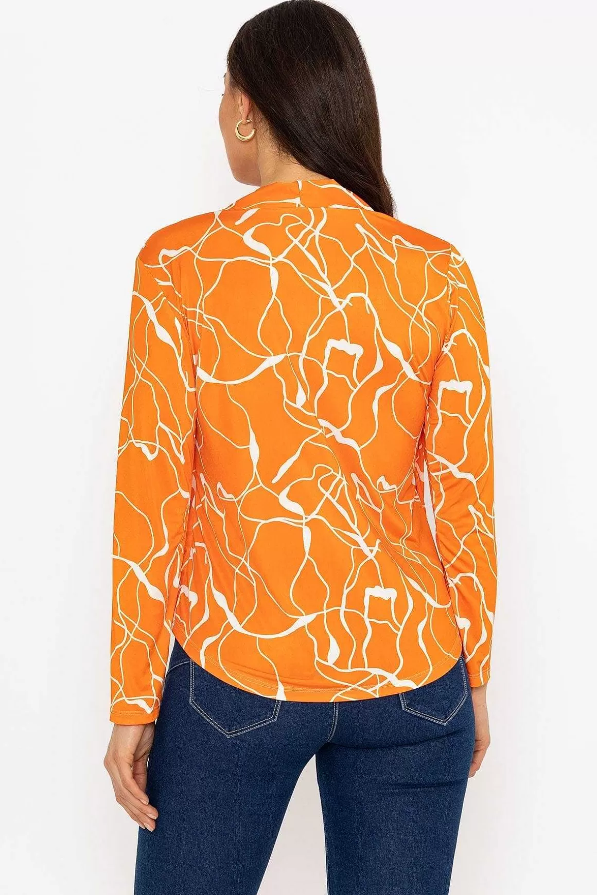 Pala D'oro Cross Over Top In Orange Print Fashion