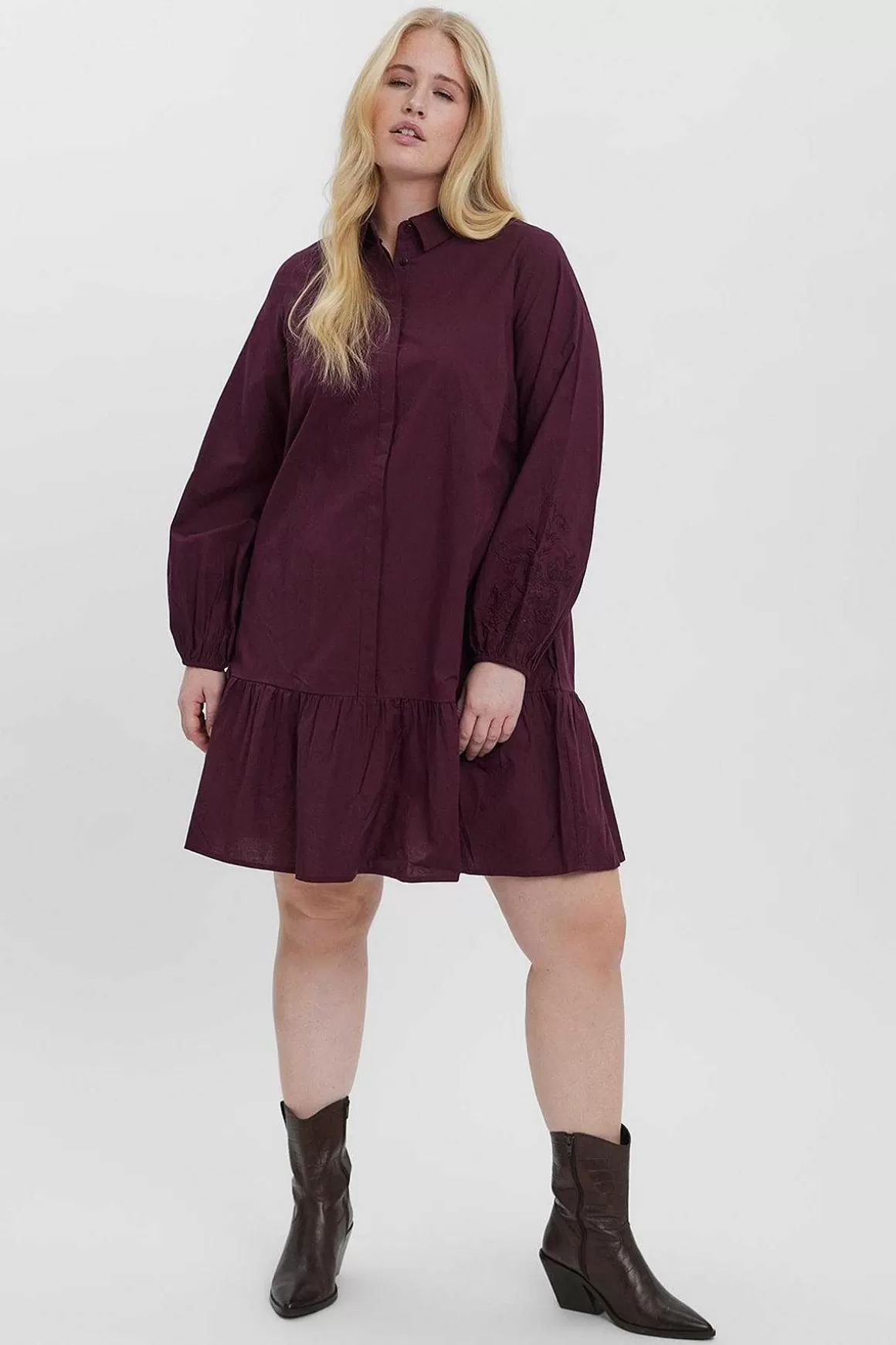 Vero Moda Curve Curve - Abby Dress In Burgundy Flash Sale