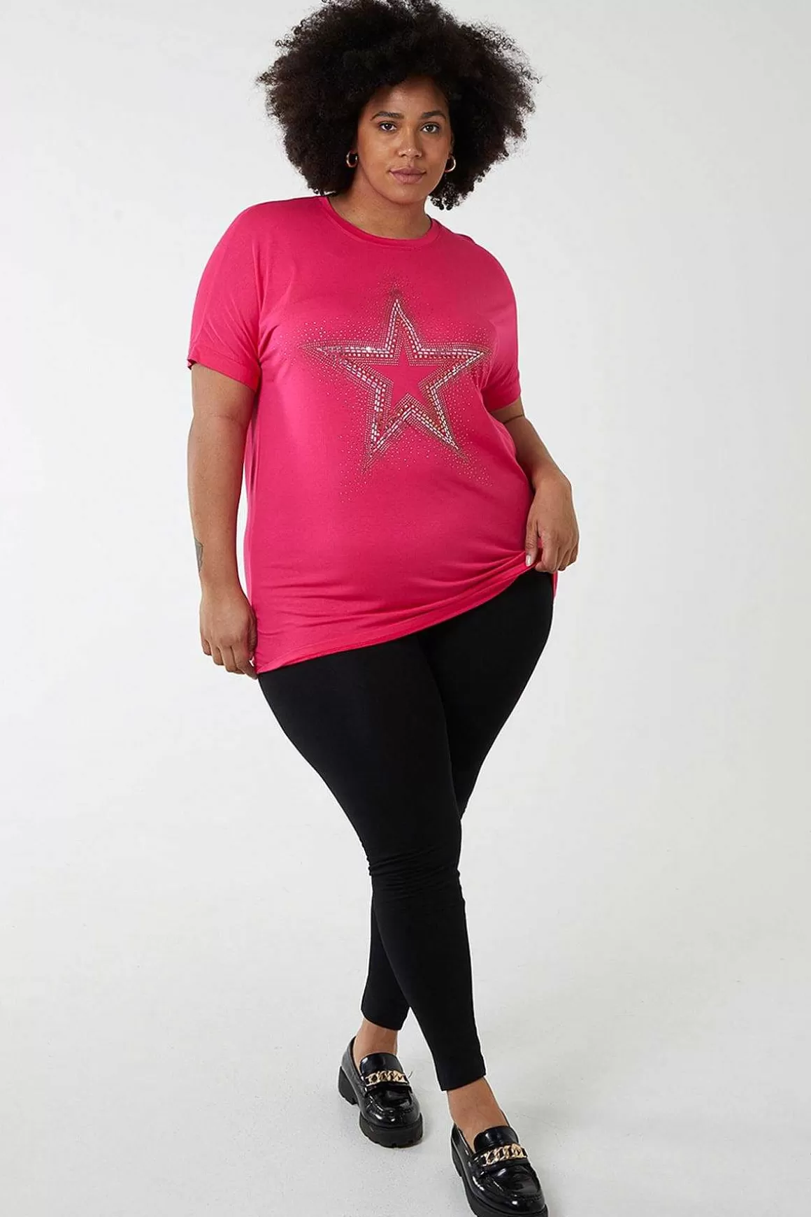 Nova of London Curve - Diamante Star Oversized Top In Pink Best