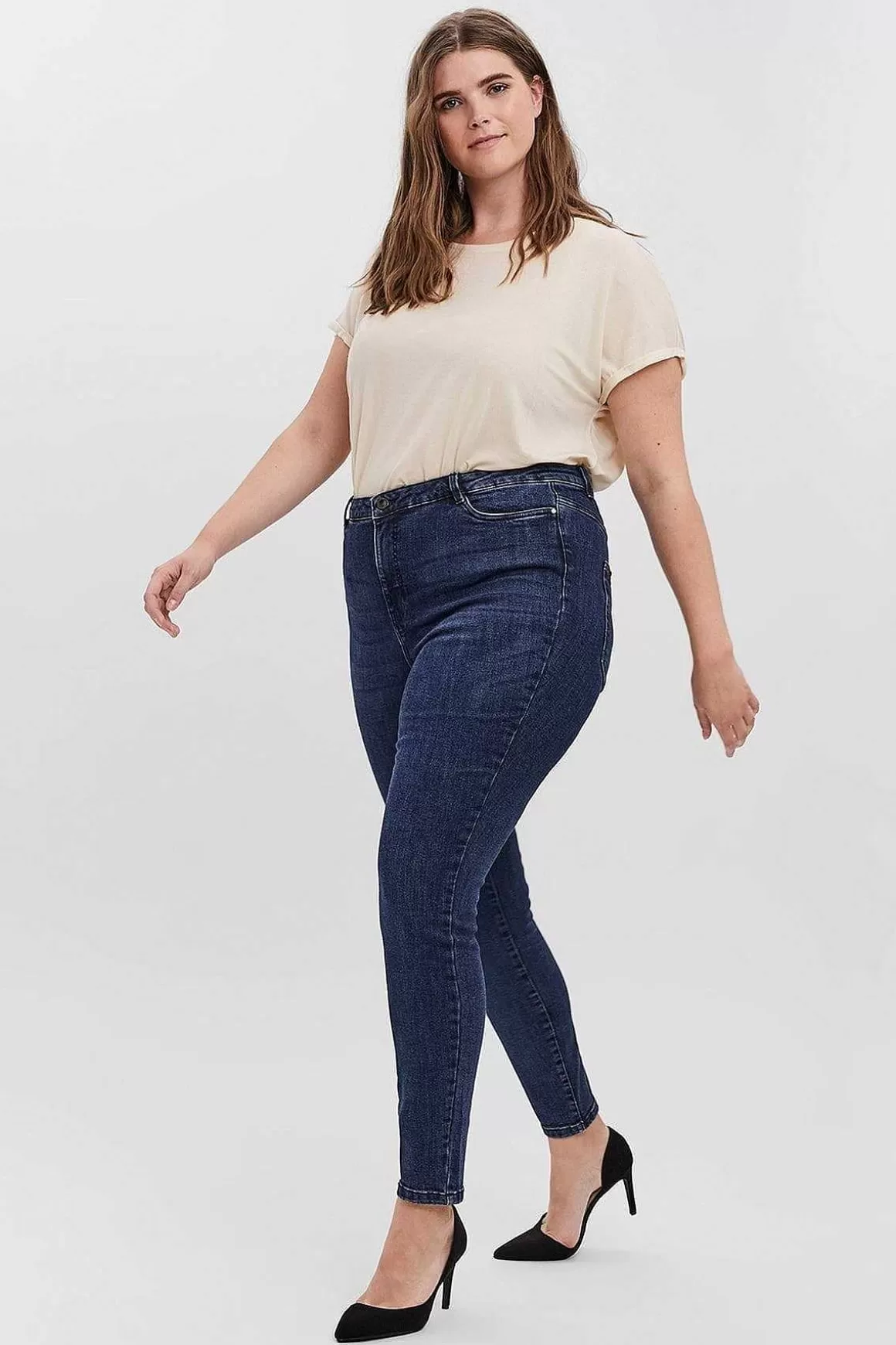 Vero Moda Curve Curve - High Waist Jeans In Dark Blue Denim Flash Sale