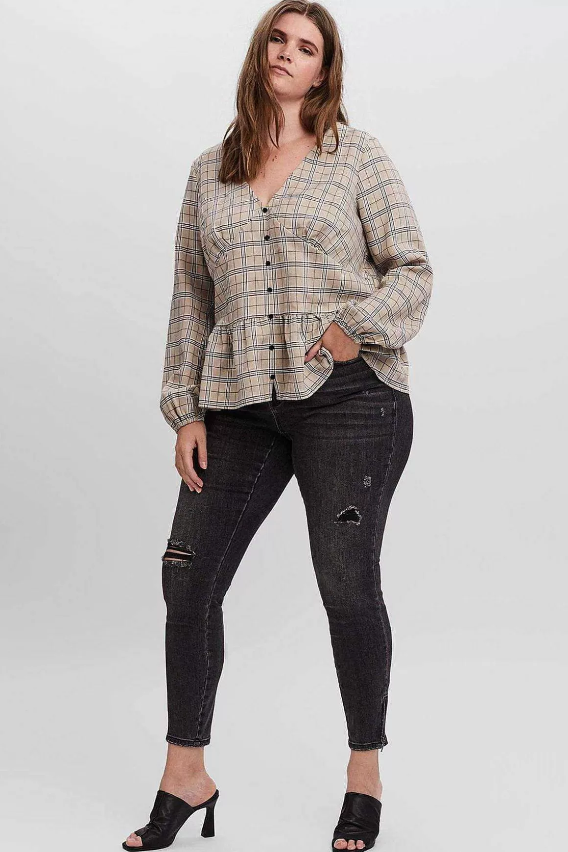 Vero Moda Curve Curve - Long Sleeve Blouse In Check Sale