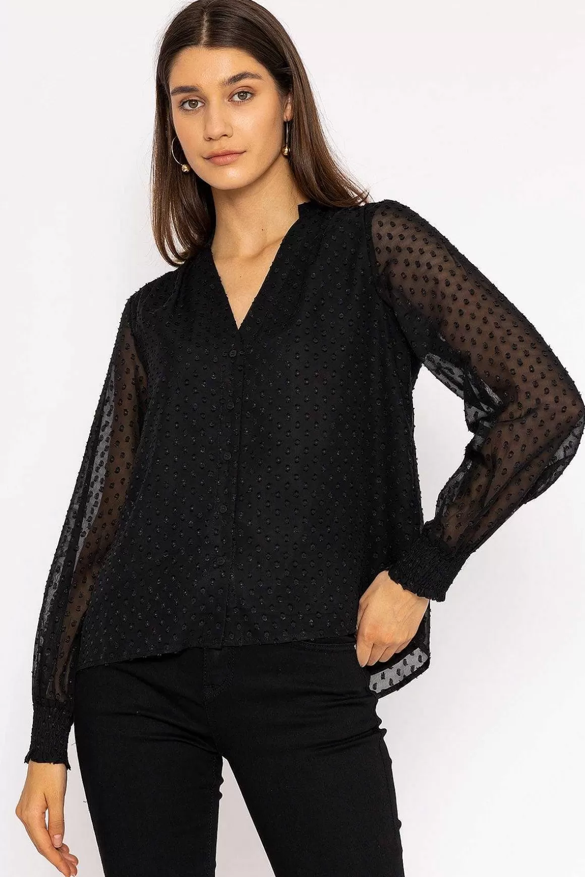 Rowen Avenue Dobby Texture Blouse In Black Best