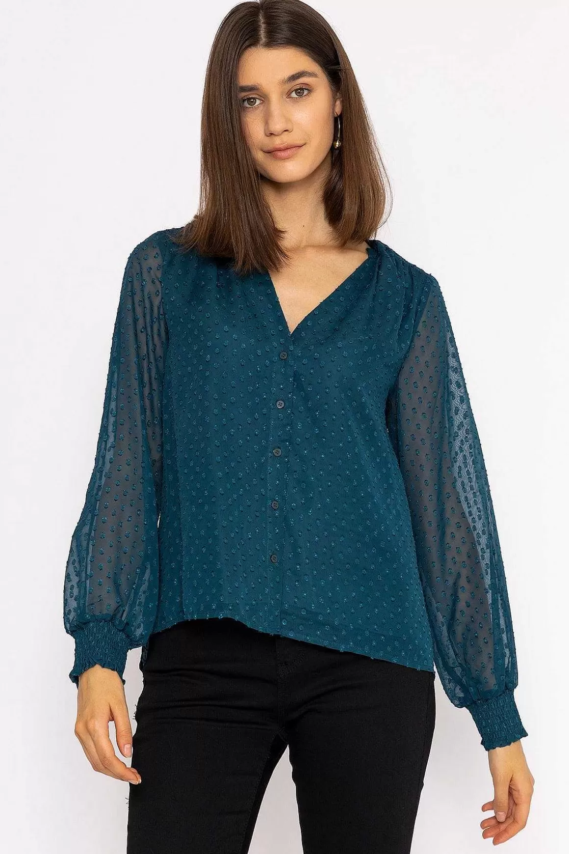 Rowen Avenue Dobby Texture Blouse In Teal Online