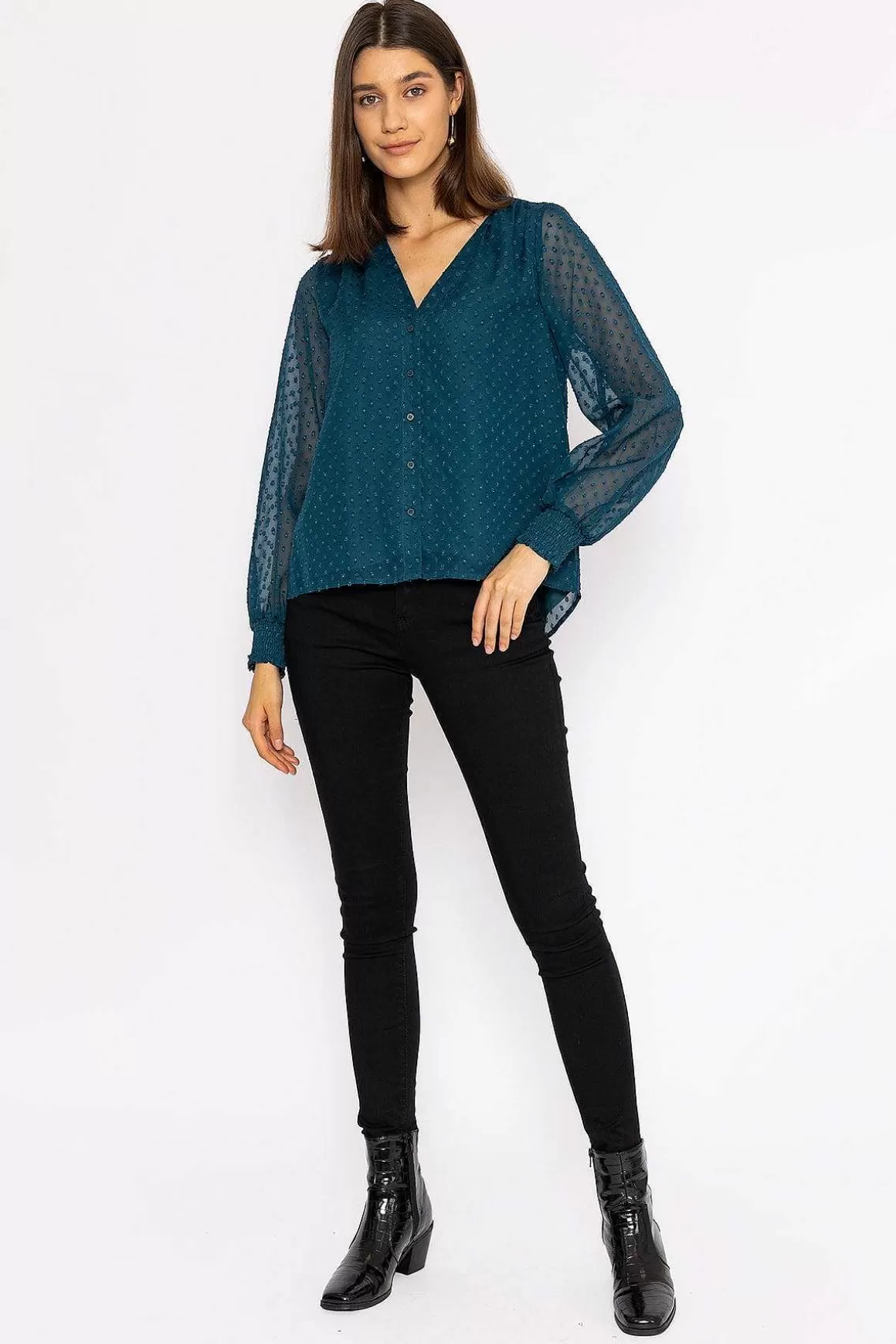 Rowen Avenue Dobby Texture Blouse In Teal Online