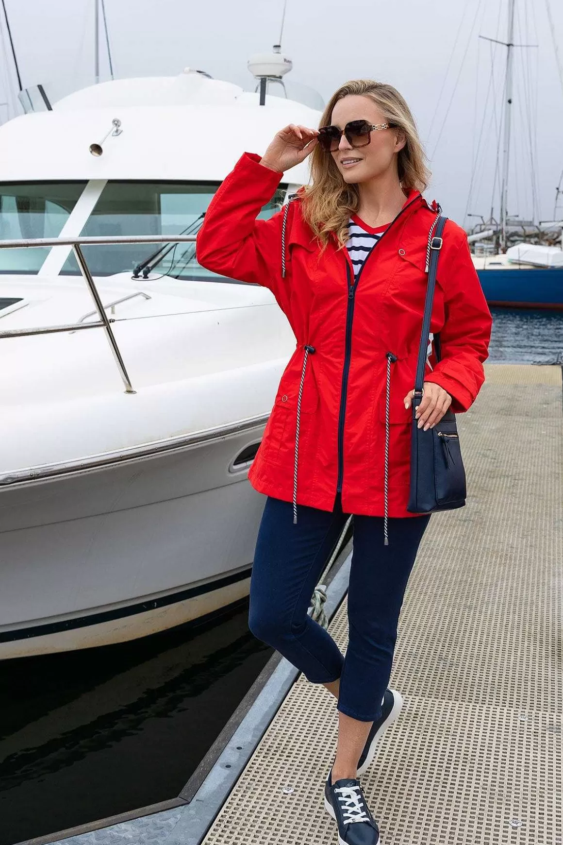 West Quay Drawstring Jacket With Stripe Lining In Red Best Sale